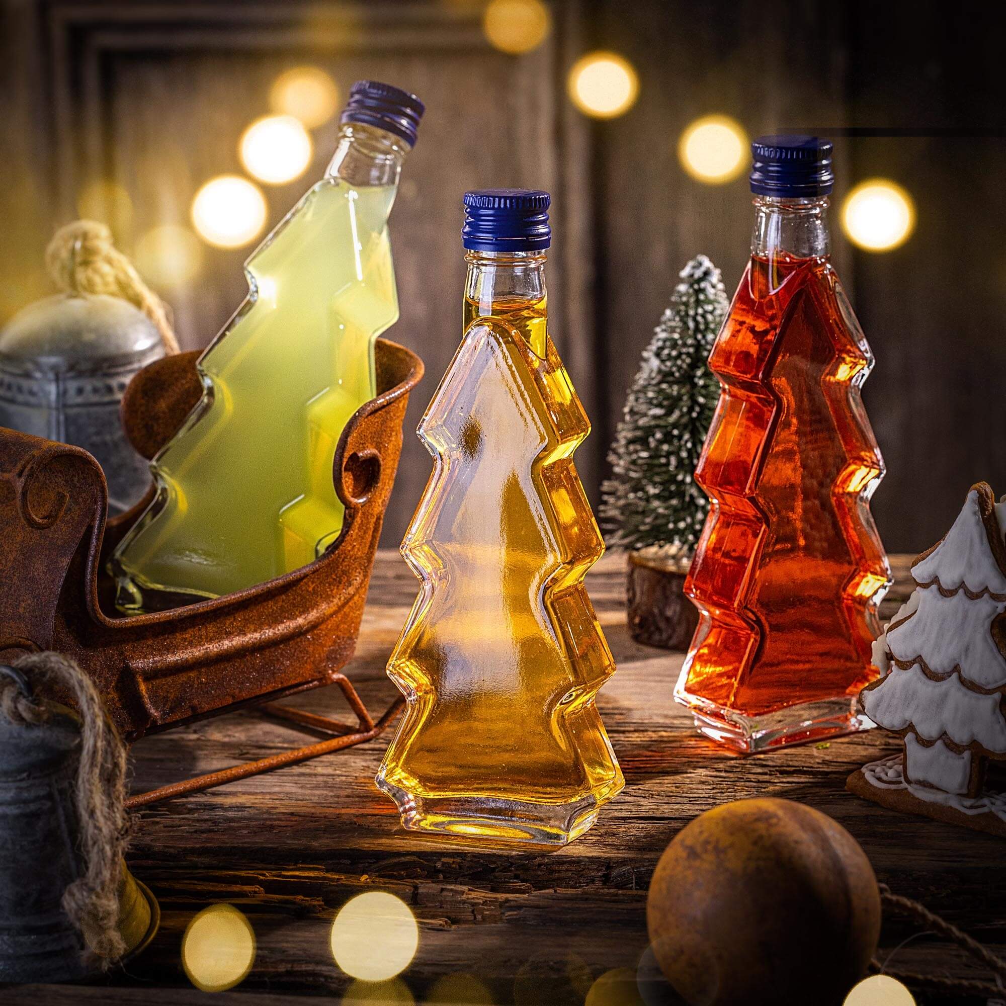 Szklana butelka choinka Enna 200ml z granatową zakrętką 10 szt.