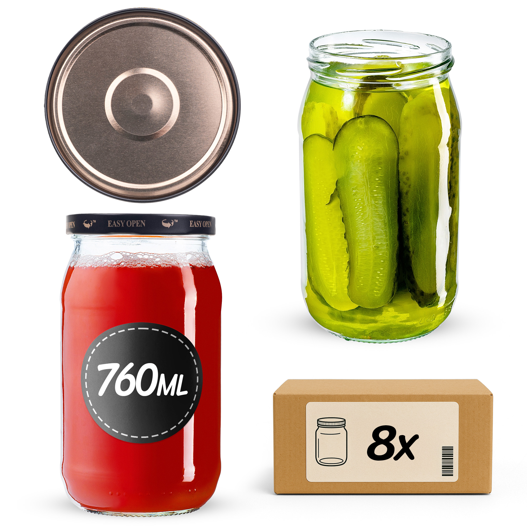 Słoiki na przetwory Niva 760ml fi82mm 8szt + wieczko Czarno złote