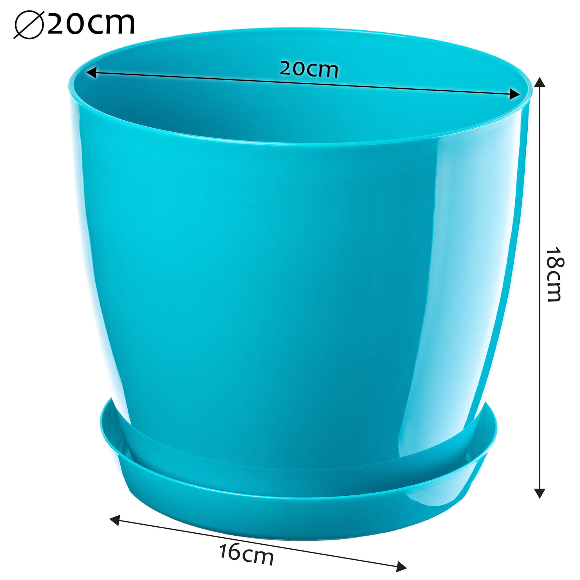 Doniczka na kwiaty z podstawką 20 cm, turkusowa