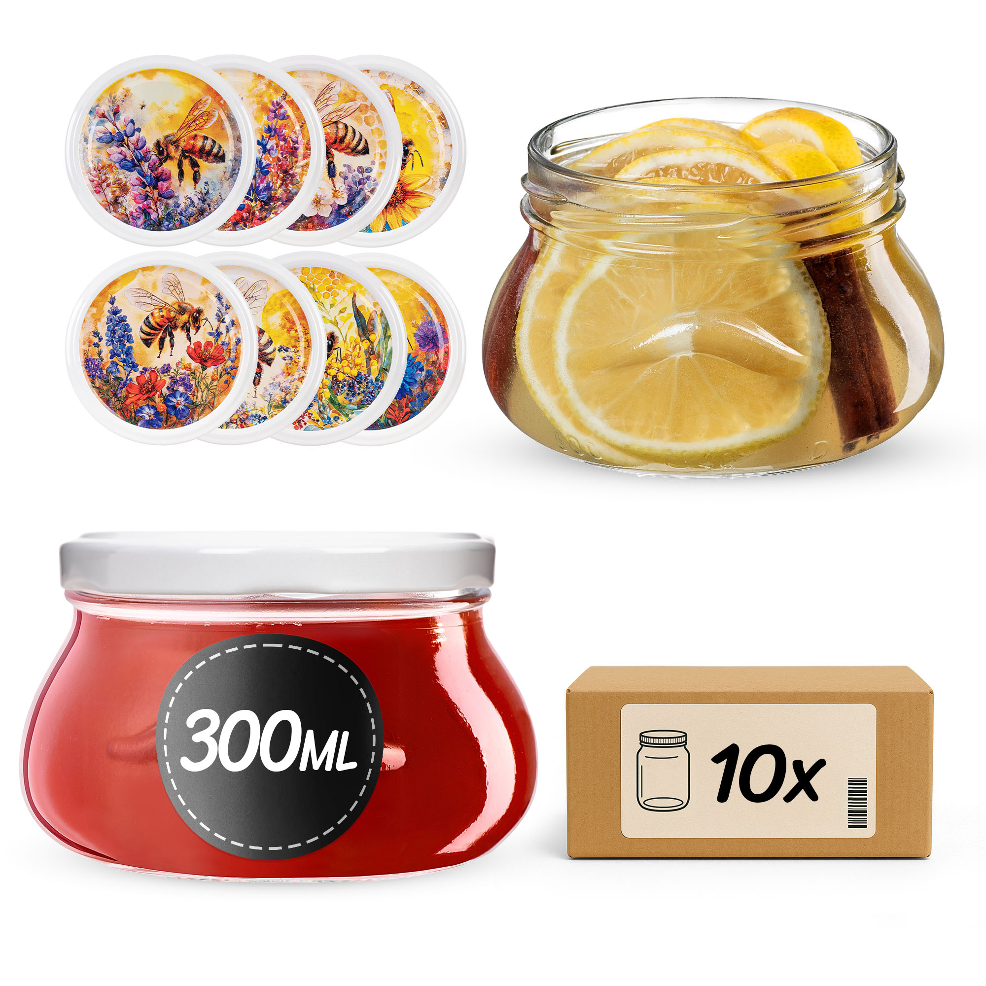 Słoiki na przetwory Raja 300ml fi82mm 10szt + wieczko Bee of the field