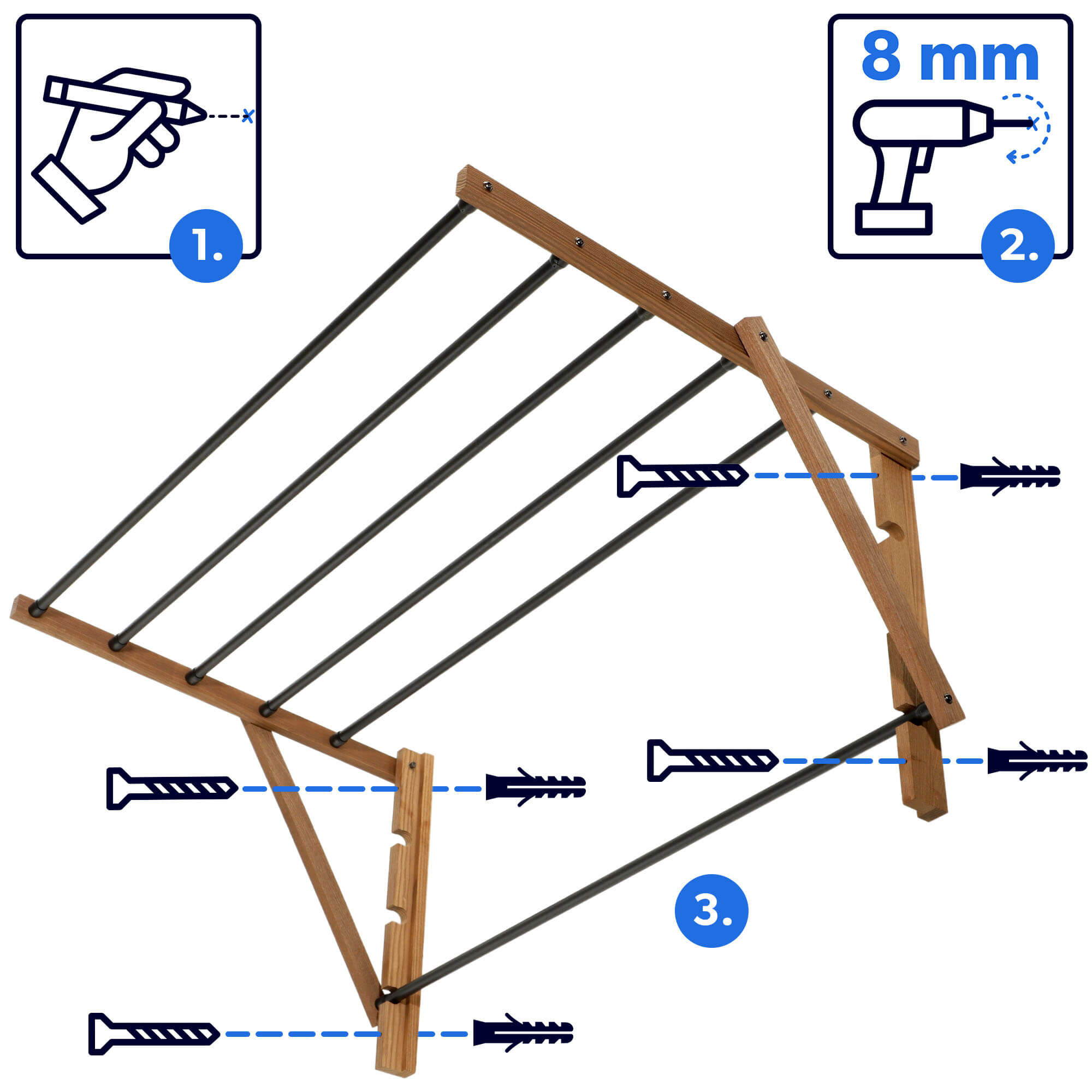 Suszarka ścienna na pranie Ferrara 53cm do sam. montażu