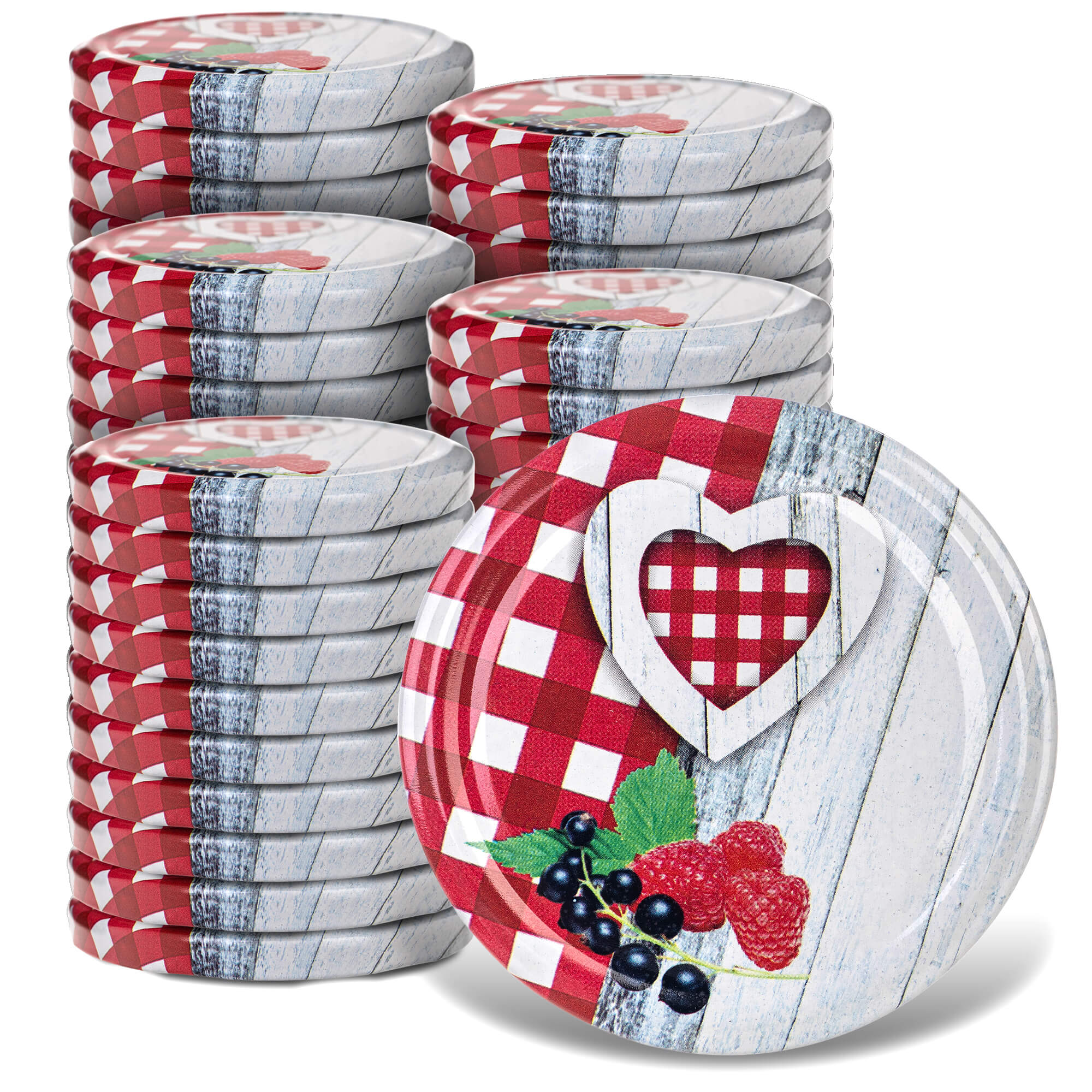 Metalowe wieczka do słoików Valsta 50szt fi 66mm "Krata z serduszkiem"