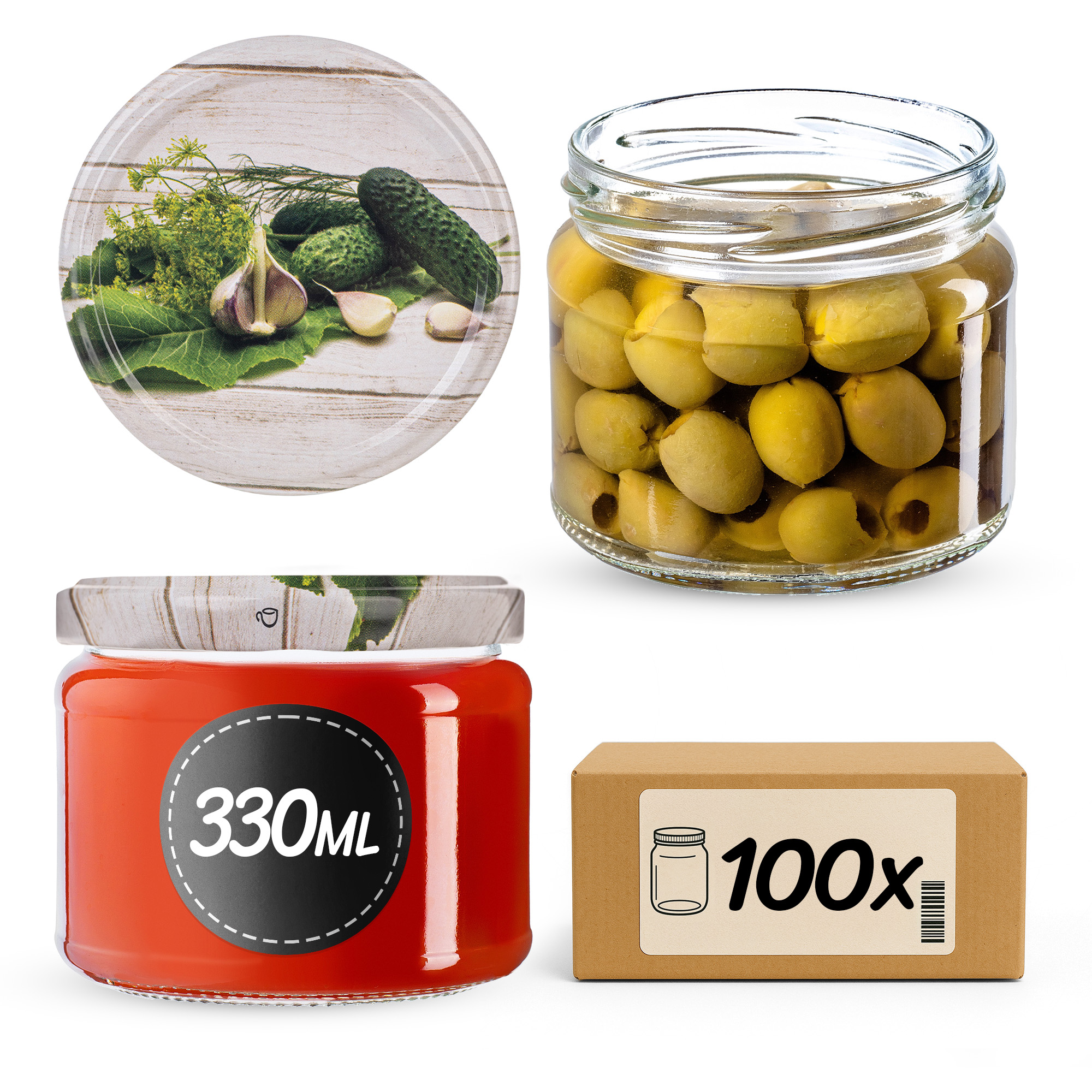 Słoiki na przetwory Sonka 330ml fi82mm 100szt + wieczko Ogórek