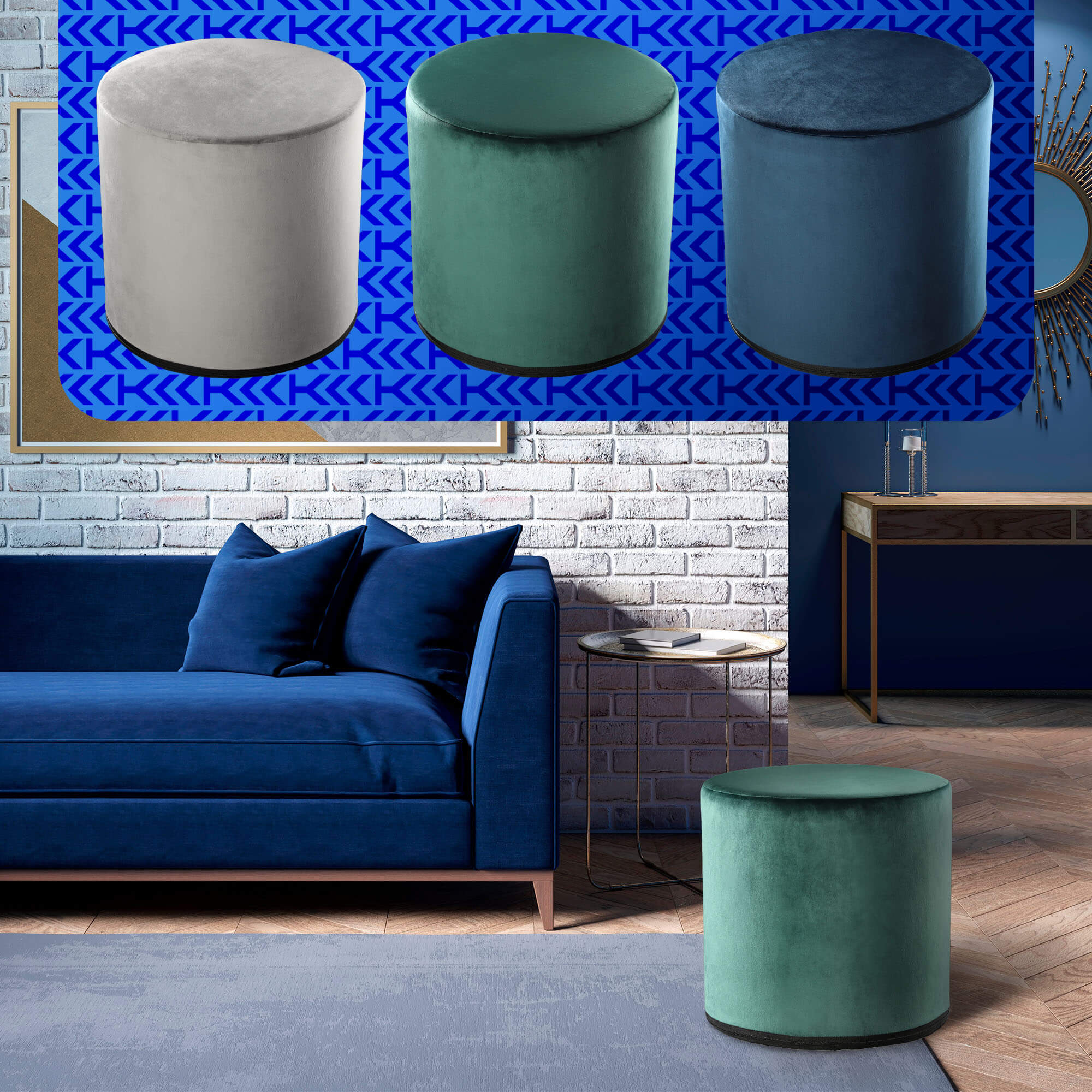 Okrągła pufa welurowa 40 cm, zielona