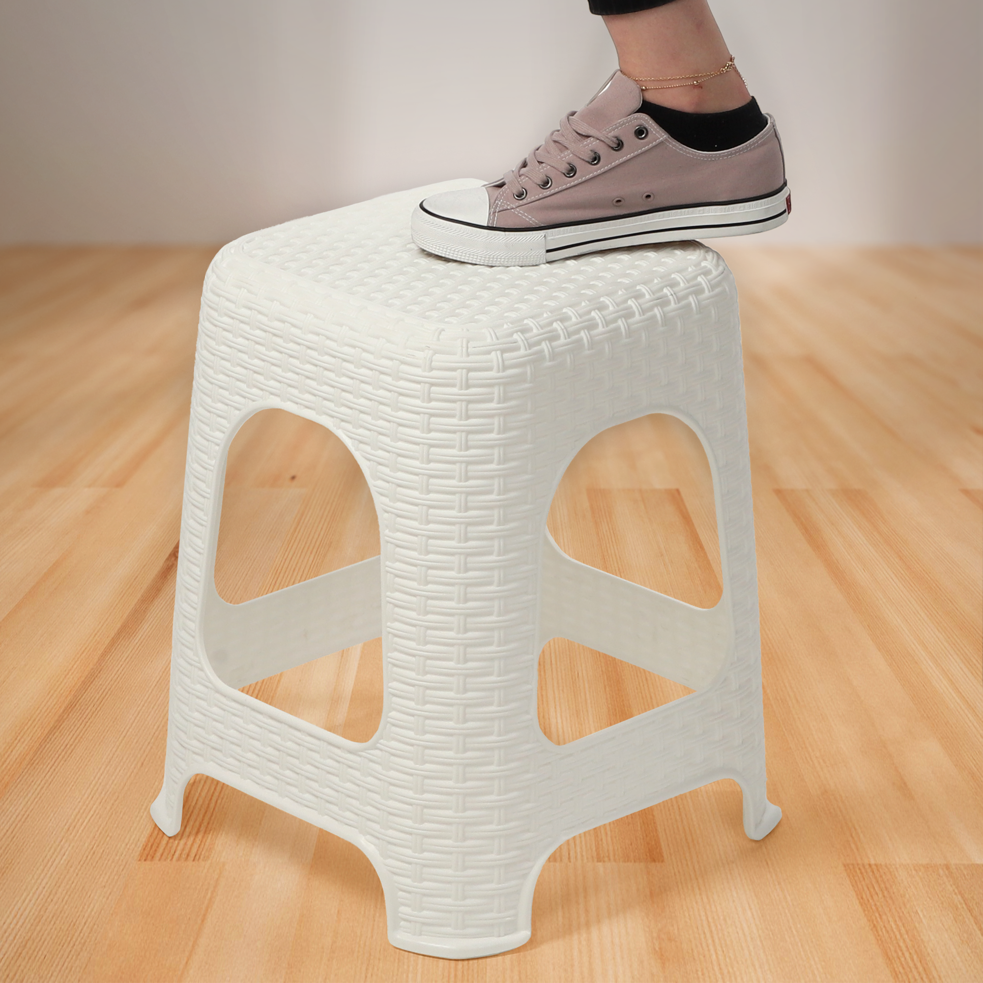 Taboret rattan 45 x 26 cm biały, 2 szt.