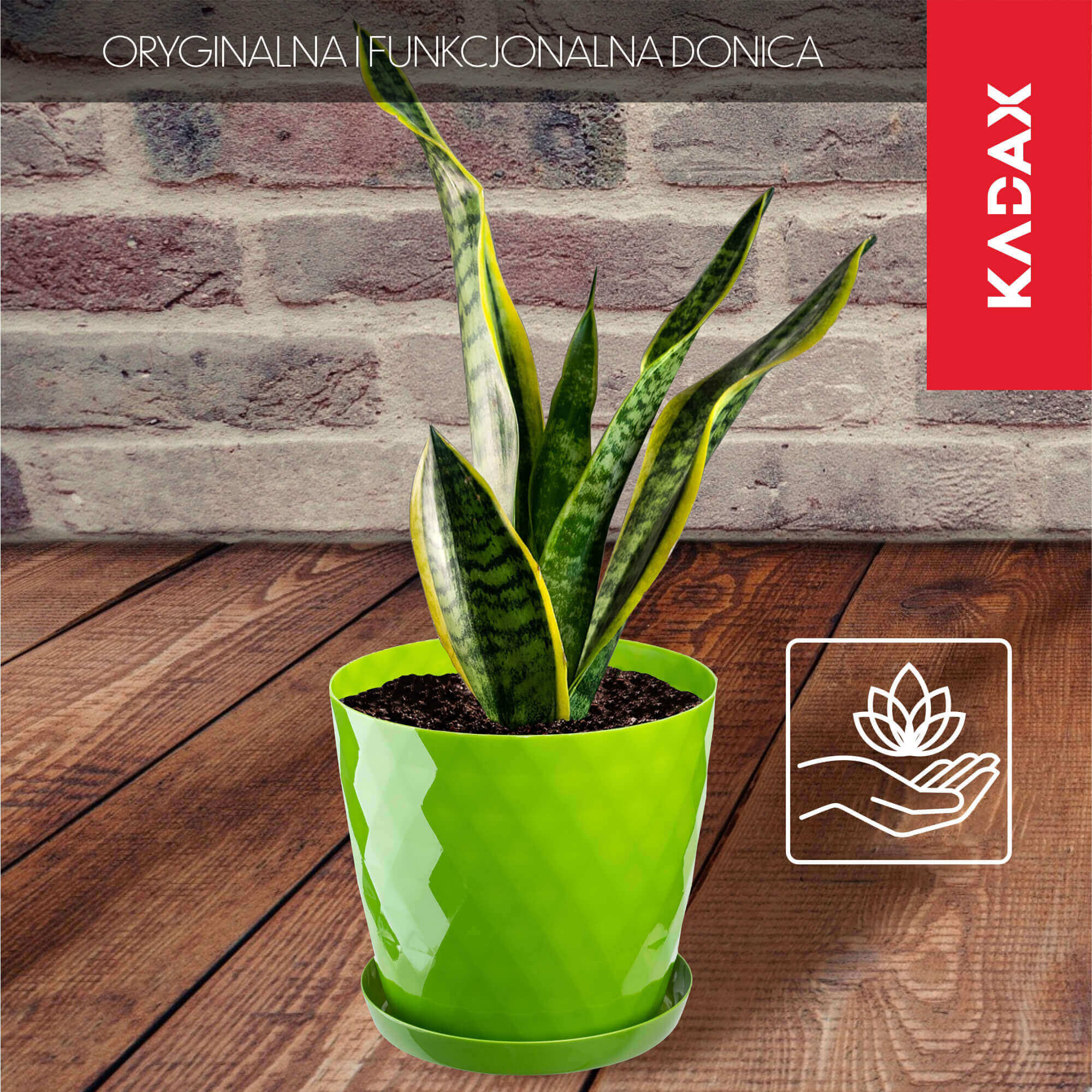 Doniczka na kwiaty z podstawką 14 cm, zielona