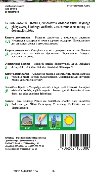 Kapusta ozdobna - Brassica oleracea o kolorowych, "fryzowanych" liściach 0,5g