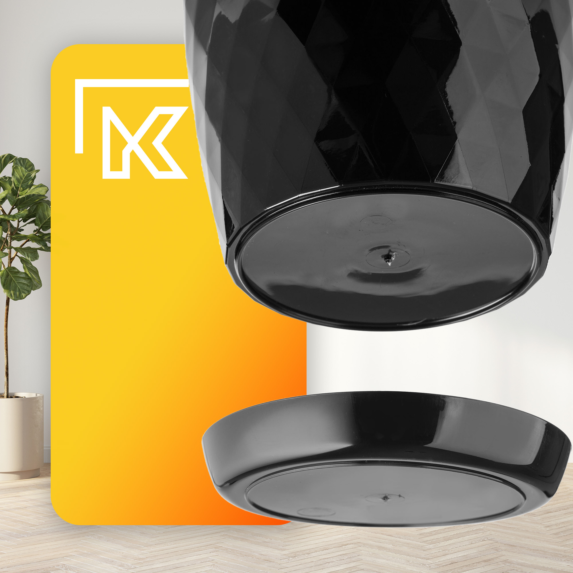 Doniczka na kwiaty z podstawką czarna Amily 20 cm, 3 szt.