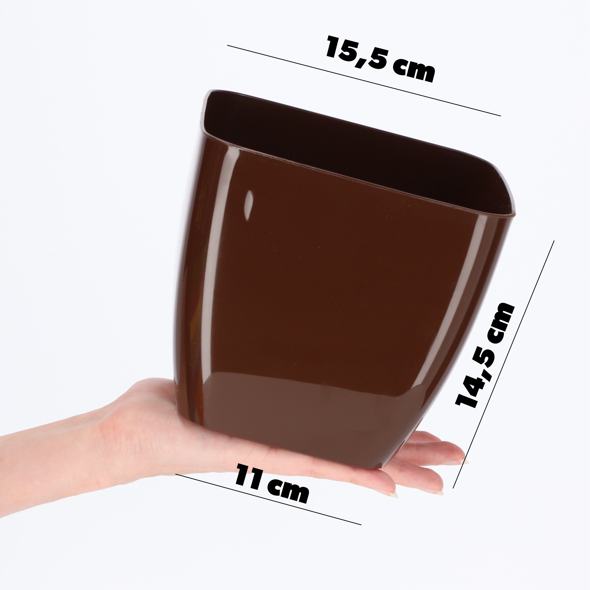 Doniczka kwadratowa Borgo 16 cm, brązowa