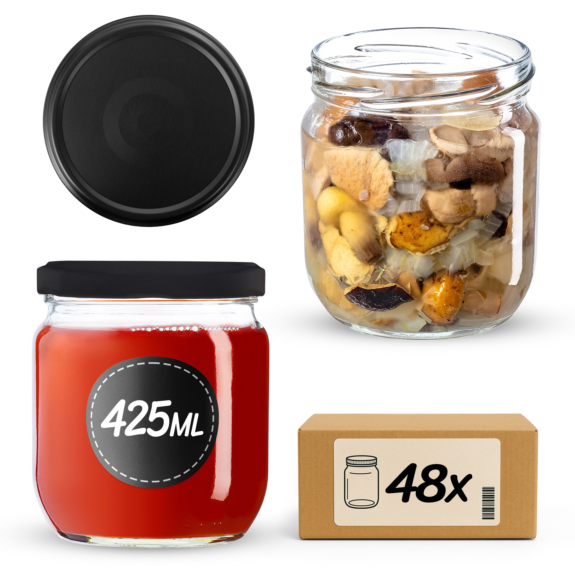 Słoiki na przetwory Salla 425ml fi82mm 48szt + wieczko Czarny mat