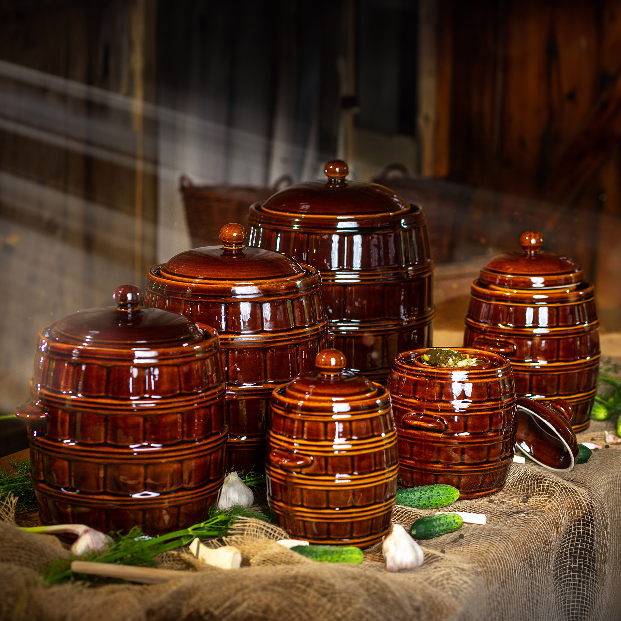 Beczka kamionkowa Helios 3.2L, z kołnierzem i pokrywką