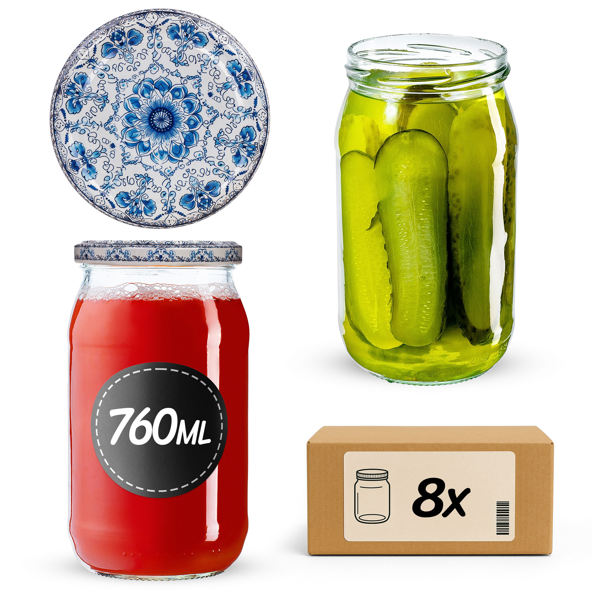 Słoiki na przetwory Niva 760ml fi82mm 8szt + wieczko Ceramics 2