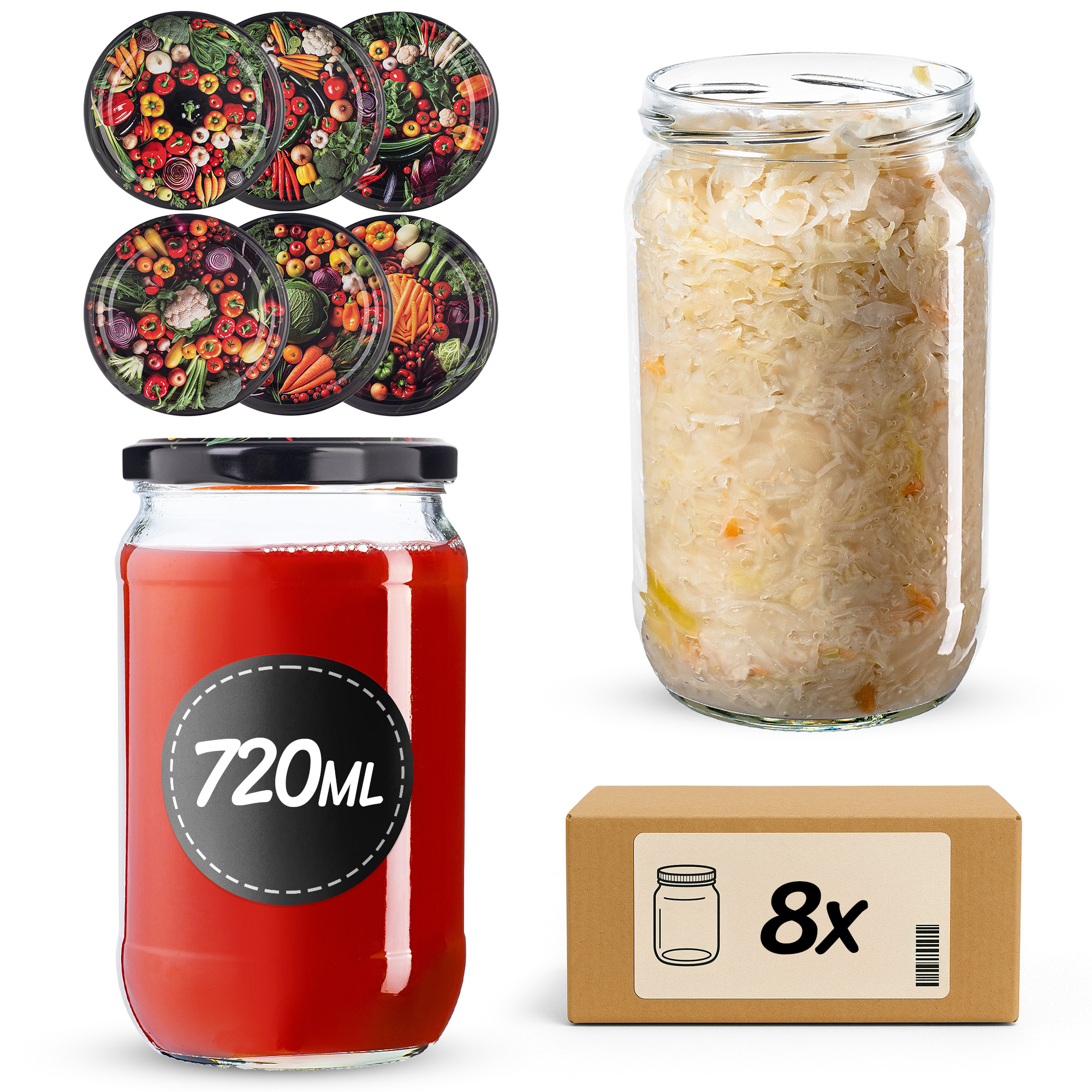 Słoiki na przetwory Niva 720ml fi82mm 8szt + wieczko Warzywa mix