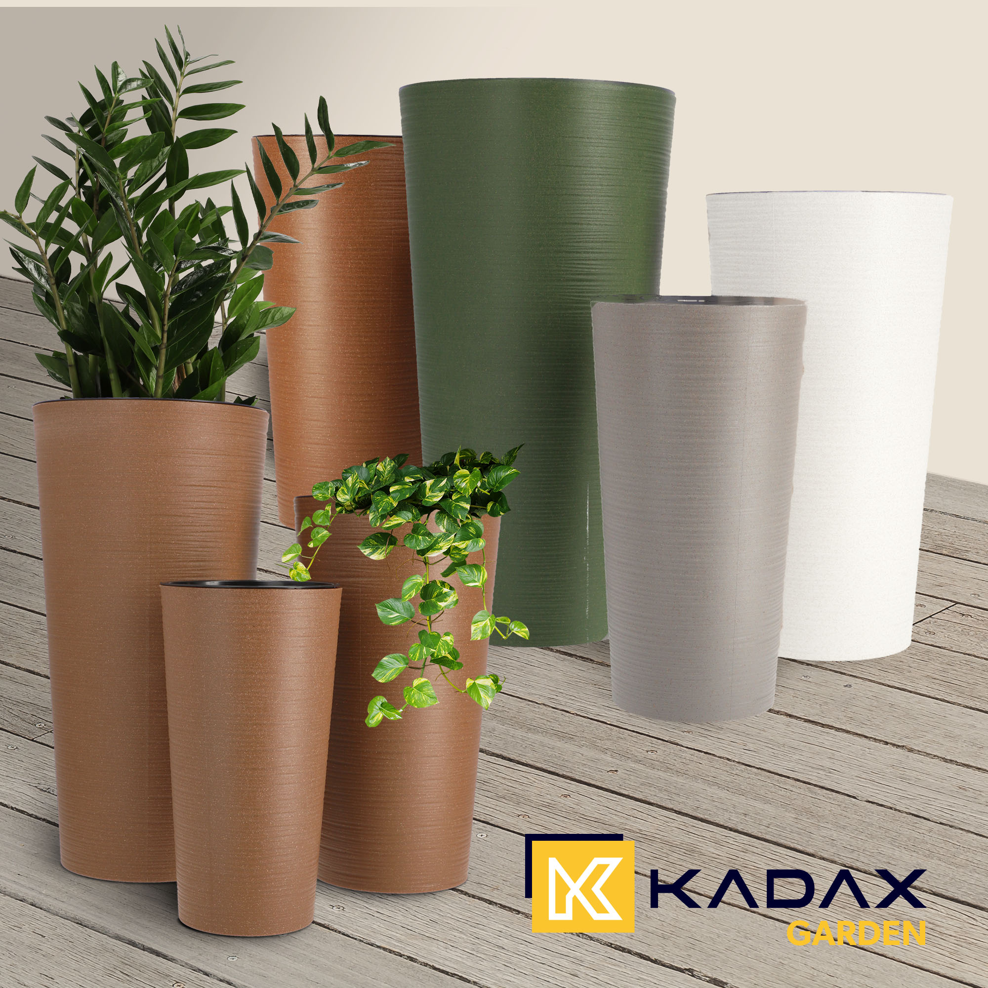Donice na kwiaty z wkładem dłuto 19 cm + 25 cm + 30 cm, naturalne