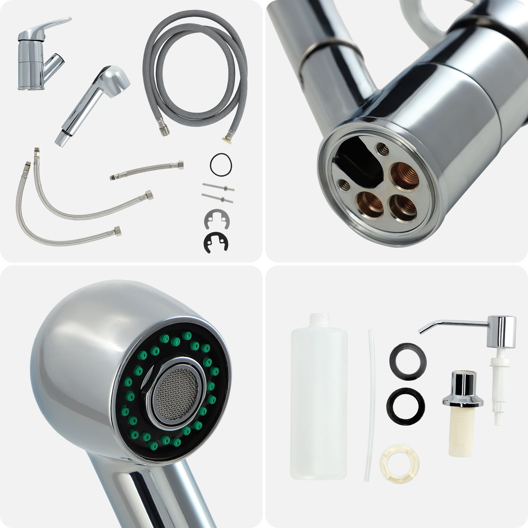 Zlew gospodarczy z wyciąganą baterią i dozownikiem Gospo Eko, biały