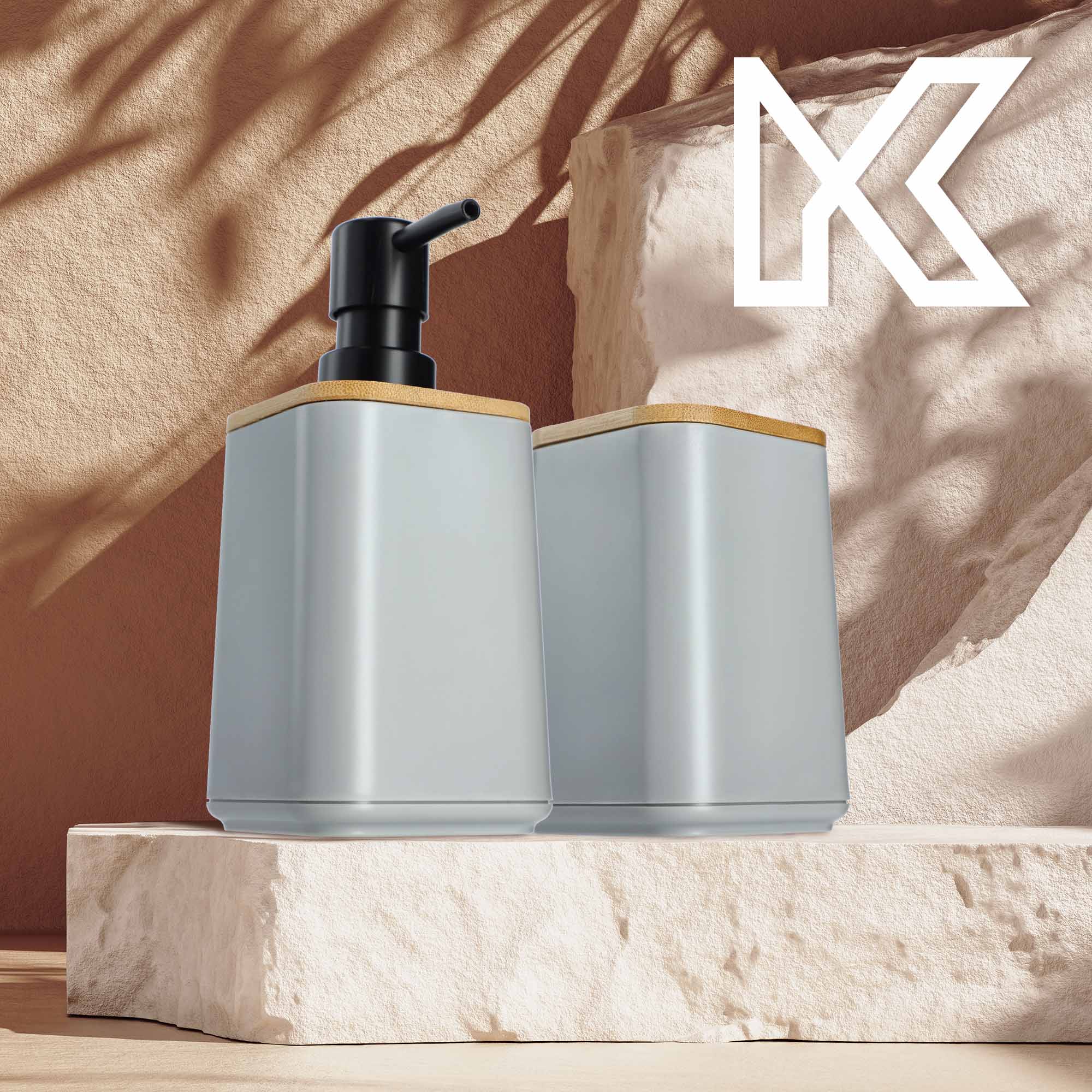 Zestaw Carrara Dozownik na mydło + Kubek łazienkowy, szary