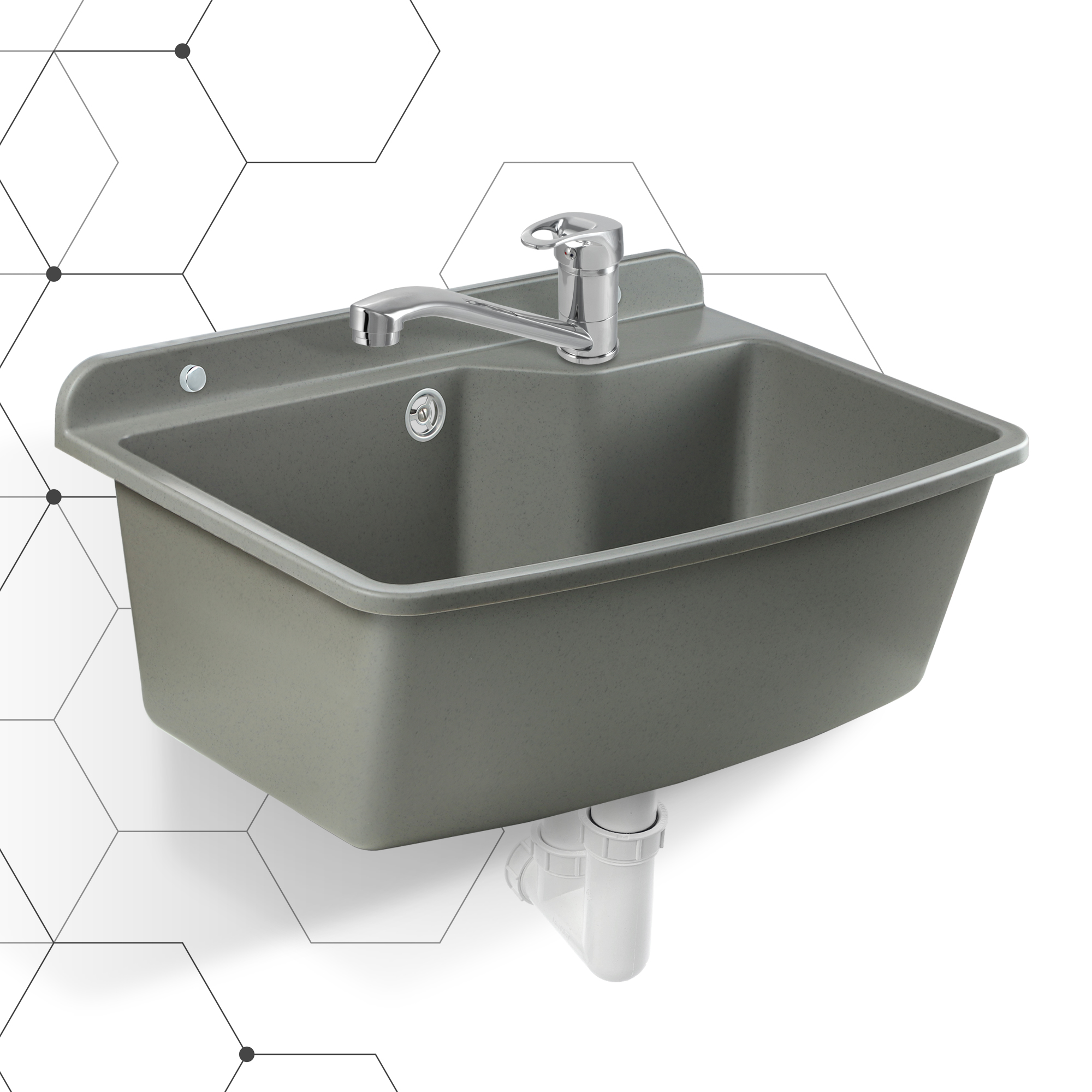 Zlew gospodarczy z baterią stojąca Gospo Maximus, szary