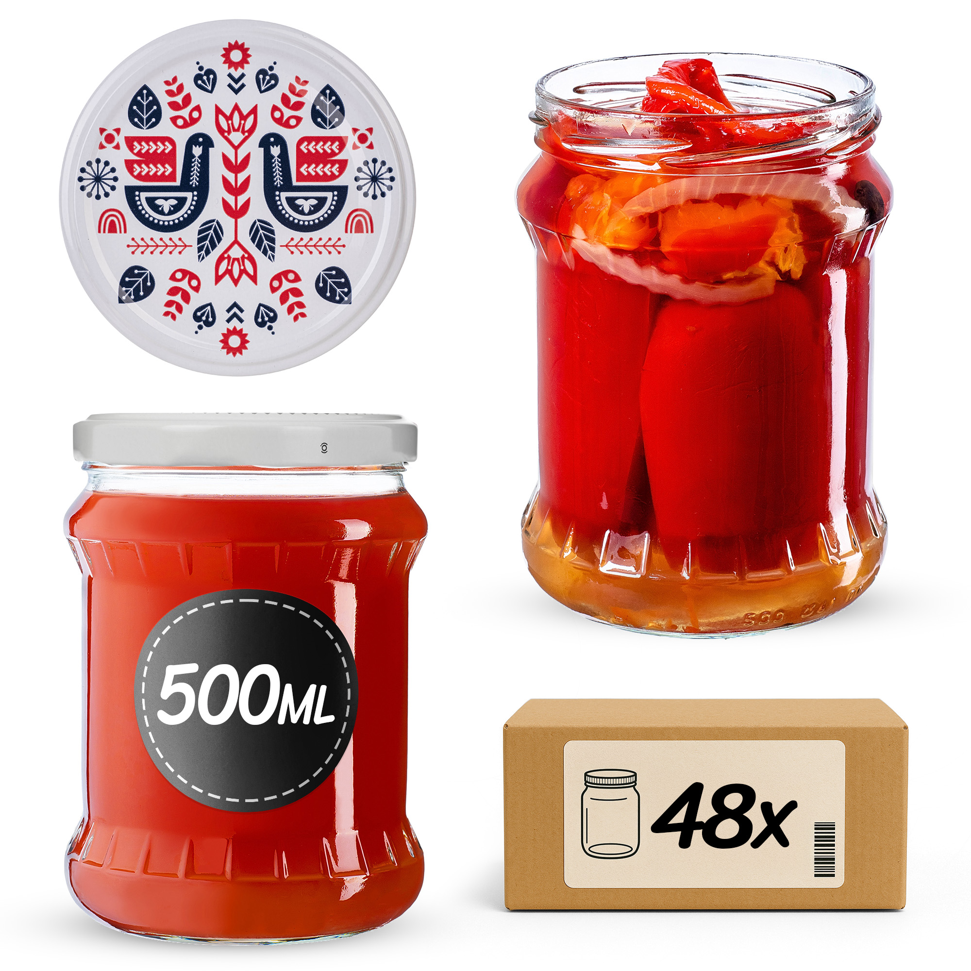 Słoiki na przetwory Kisko 500ml fi82mm 48szt + wieczko Kurpie