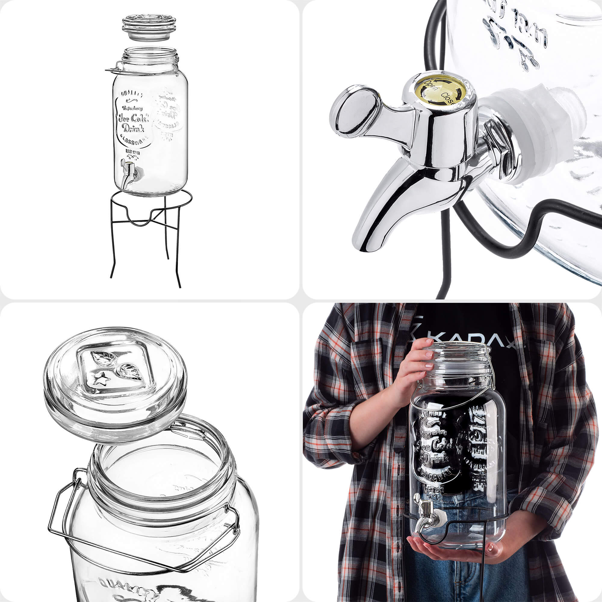 Słój z kranikiem Mesagne do zimnych napojów i lemoniady 4L z podstawką i szklaną pokrywką