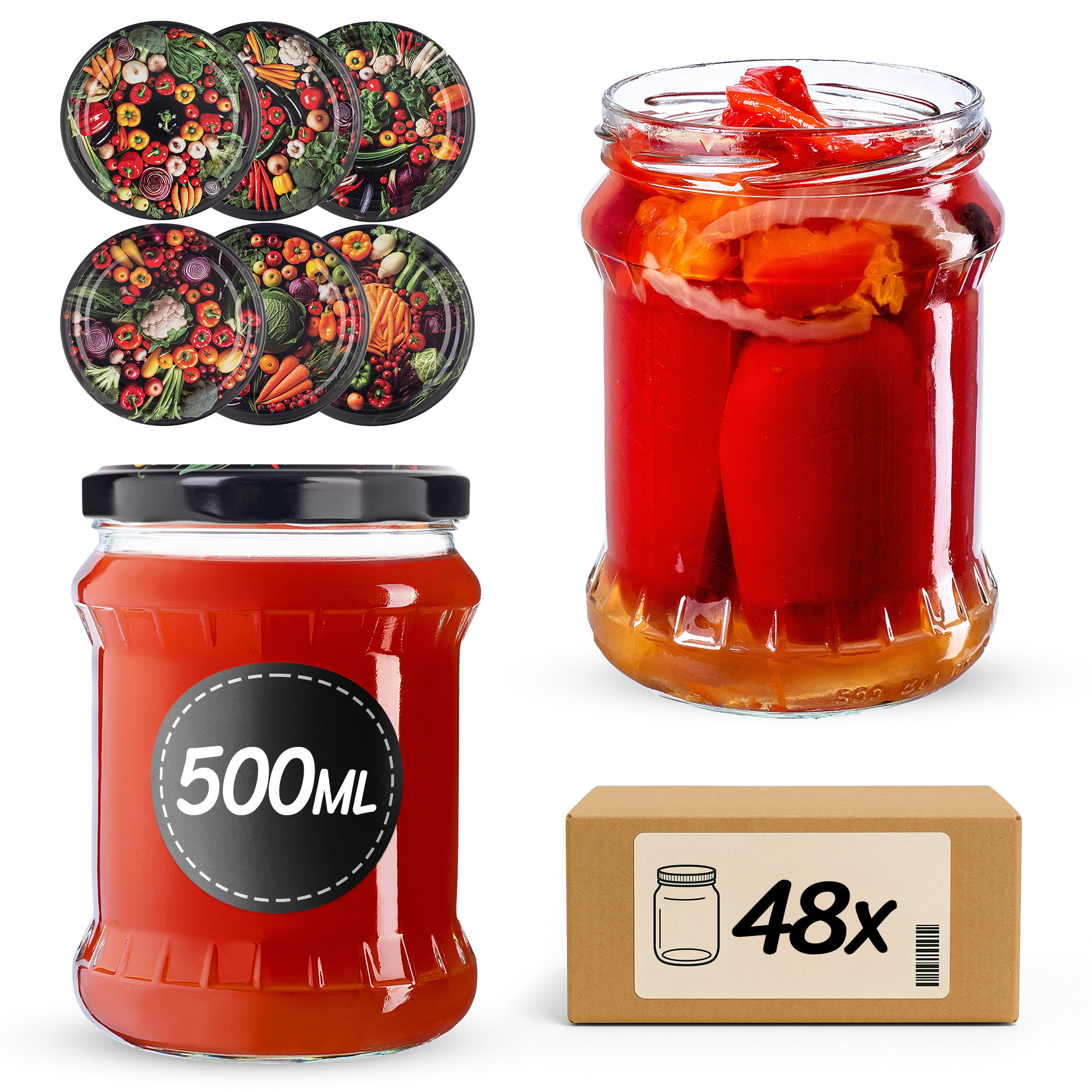 Słoiki na przetwory Kisko 500ml fi82mm 48szt + wieczko Warzywa mix