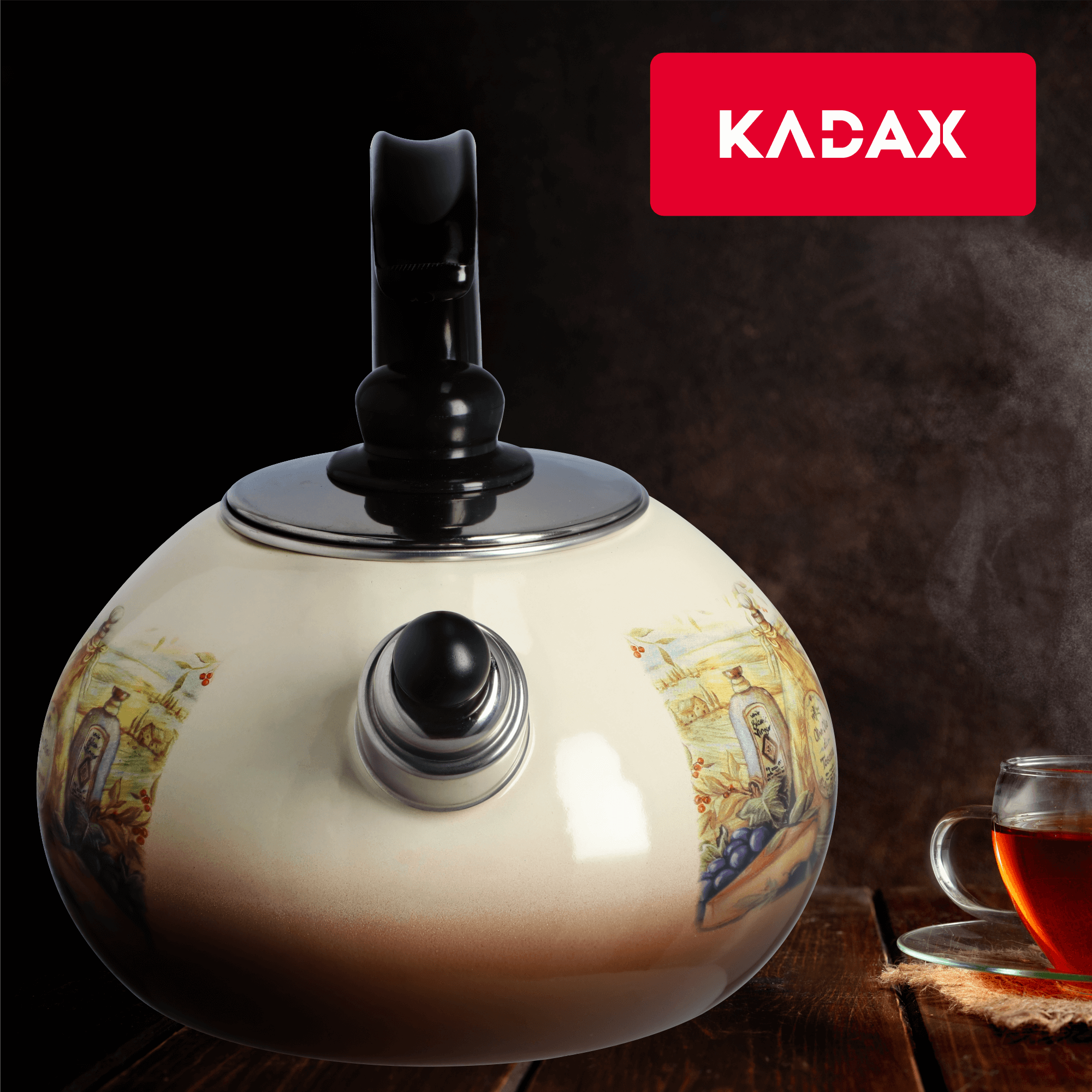 Czajnik emaliowany z gwizdkiem 2.2L, beżowy