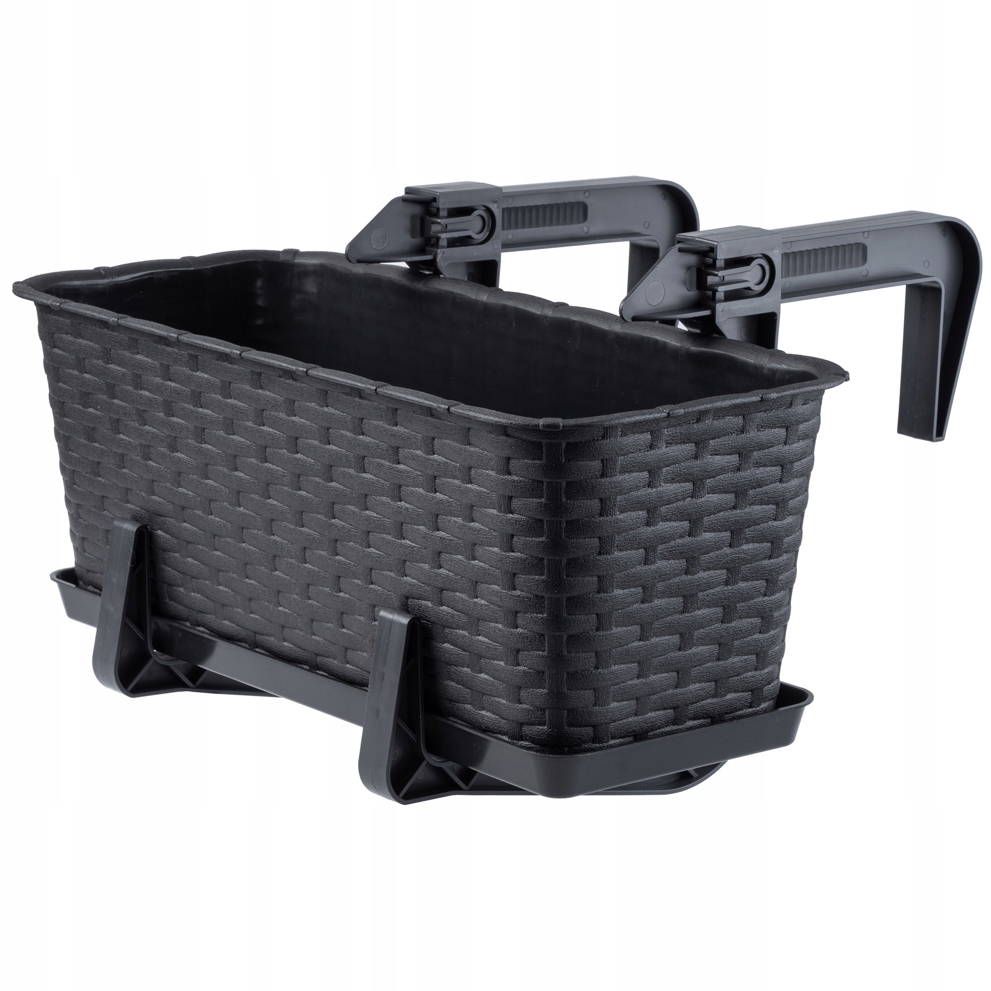 Doniczka balkonowa rattanowa z podstawką Frette 40 + 60 cm + uchwyty, antracyt