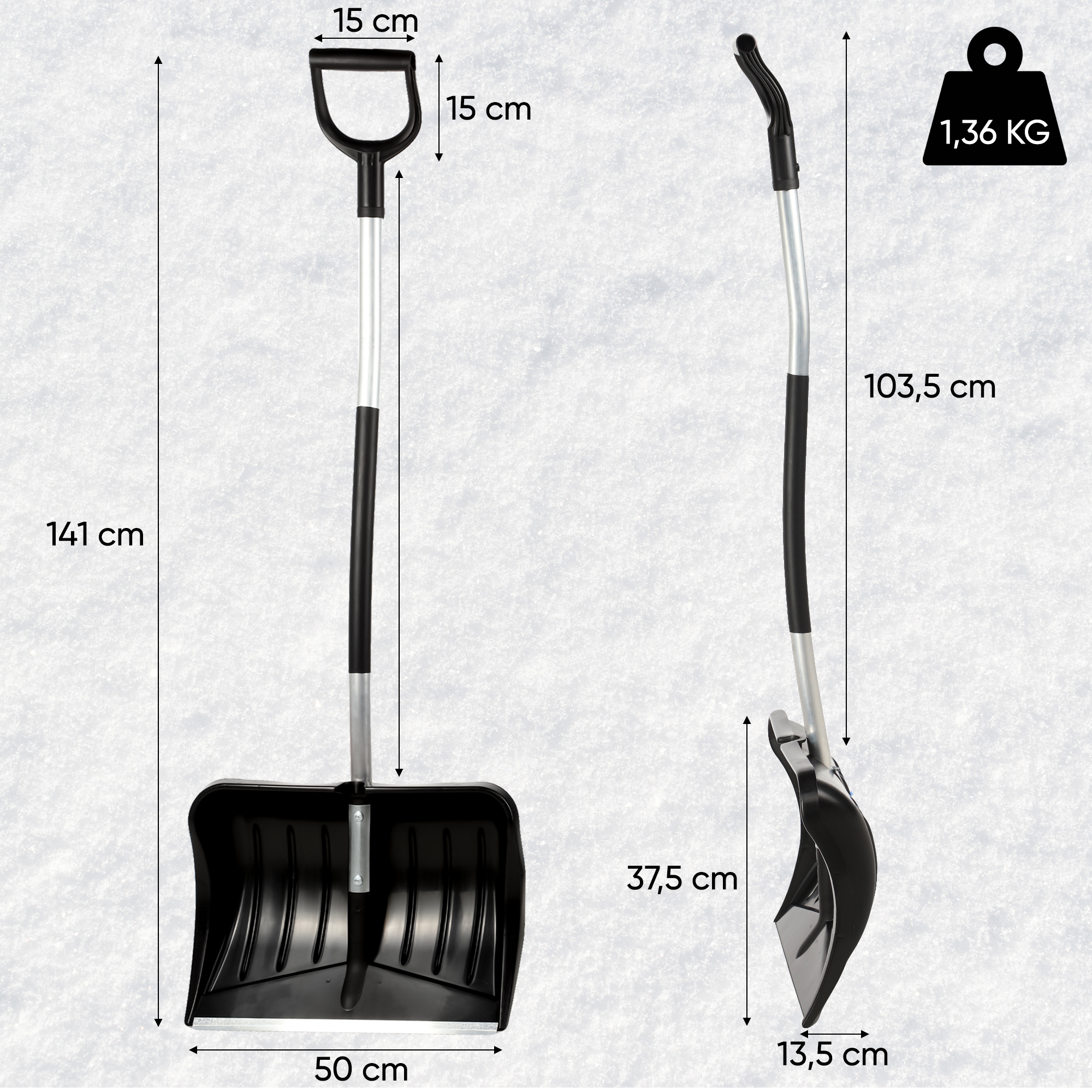 Łopata do śniegu 141 cm, czarna