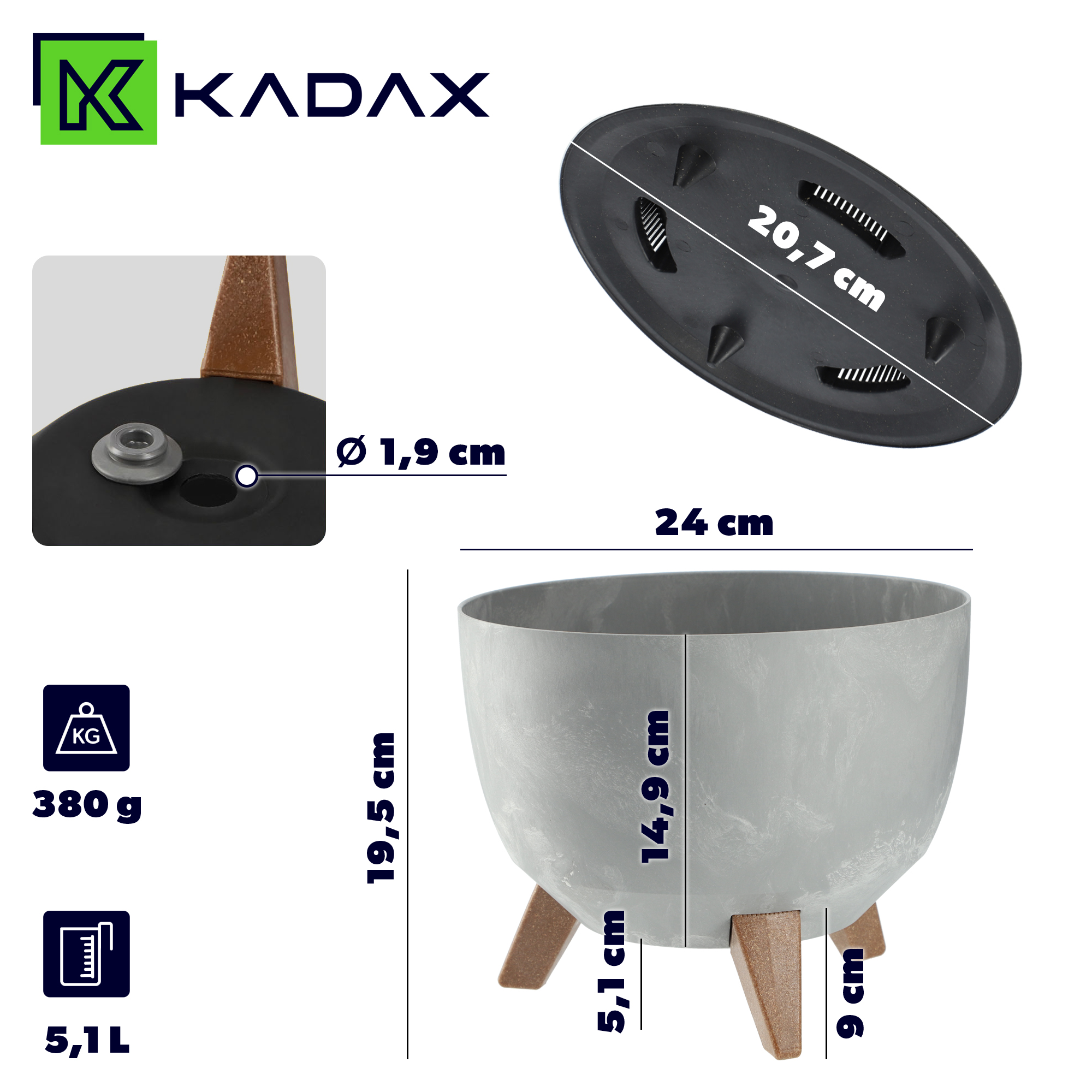 Misa na kwiaty z nóżkami Mably 24 cm szary beton