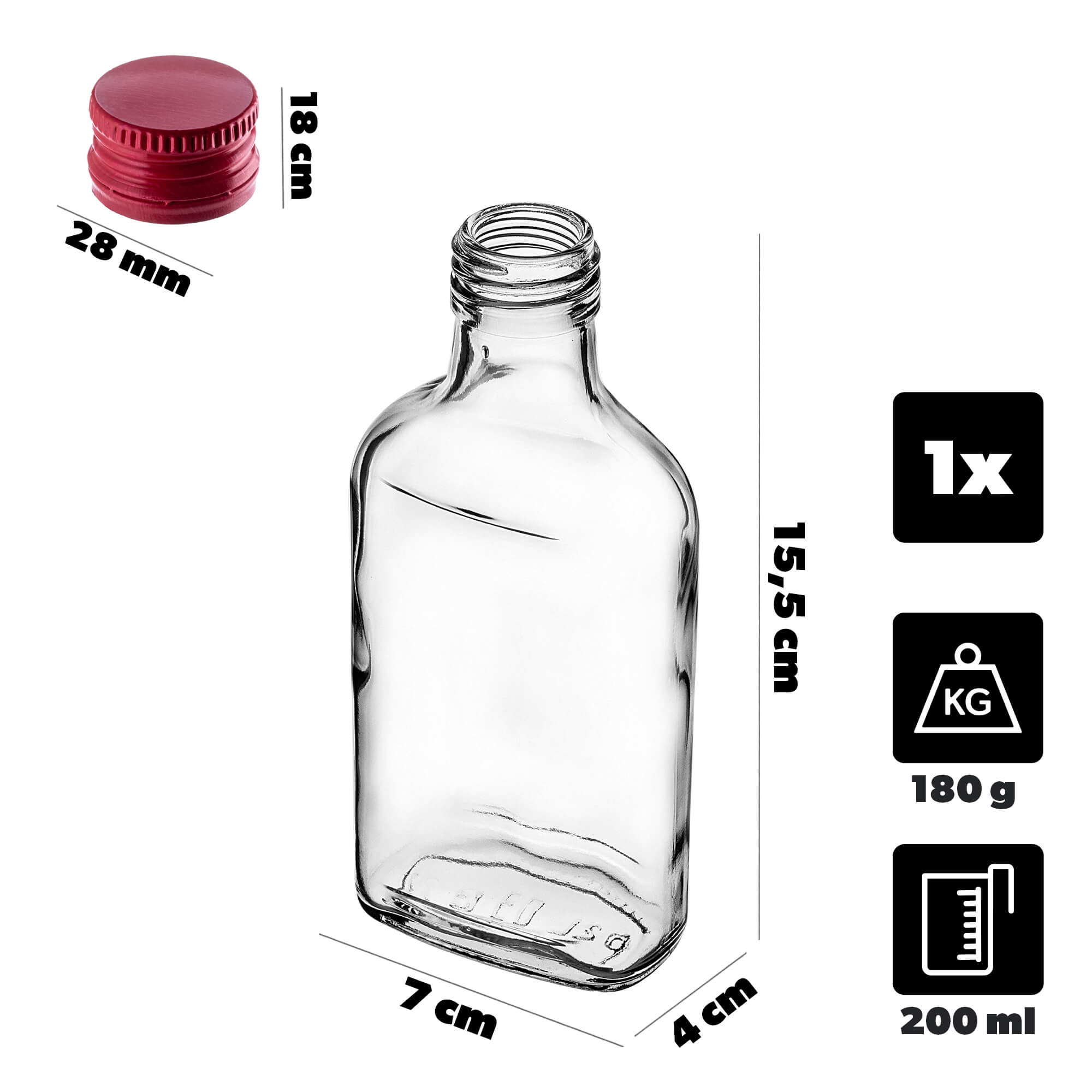Butelka piersiówka Viane 200ml z czerwoną zakrętką 1 szt.