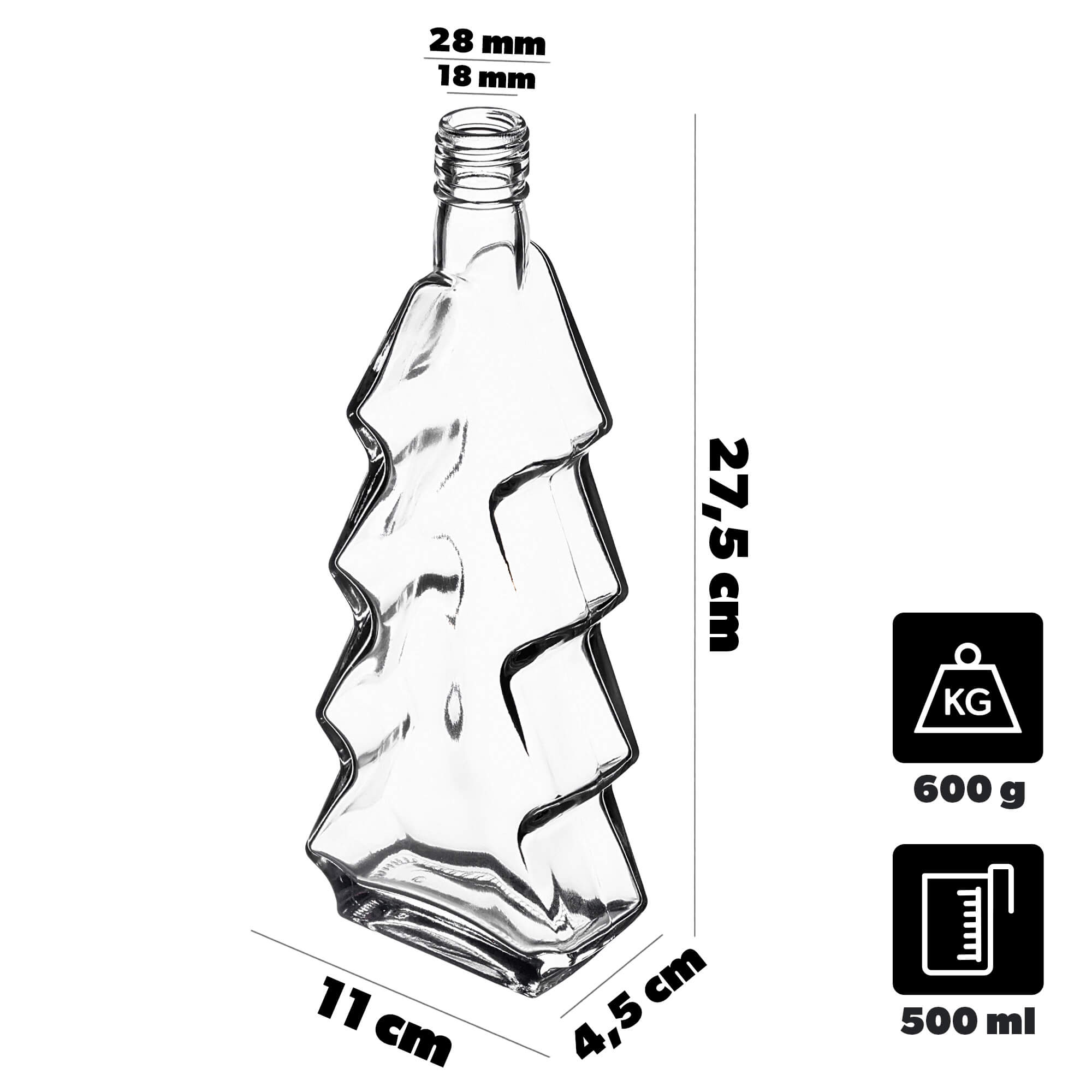 Szklana butelka choinka Enna 500ml z zieloną zakrętką 1 szt.