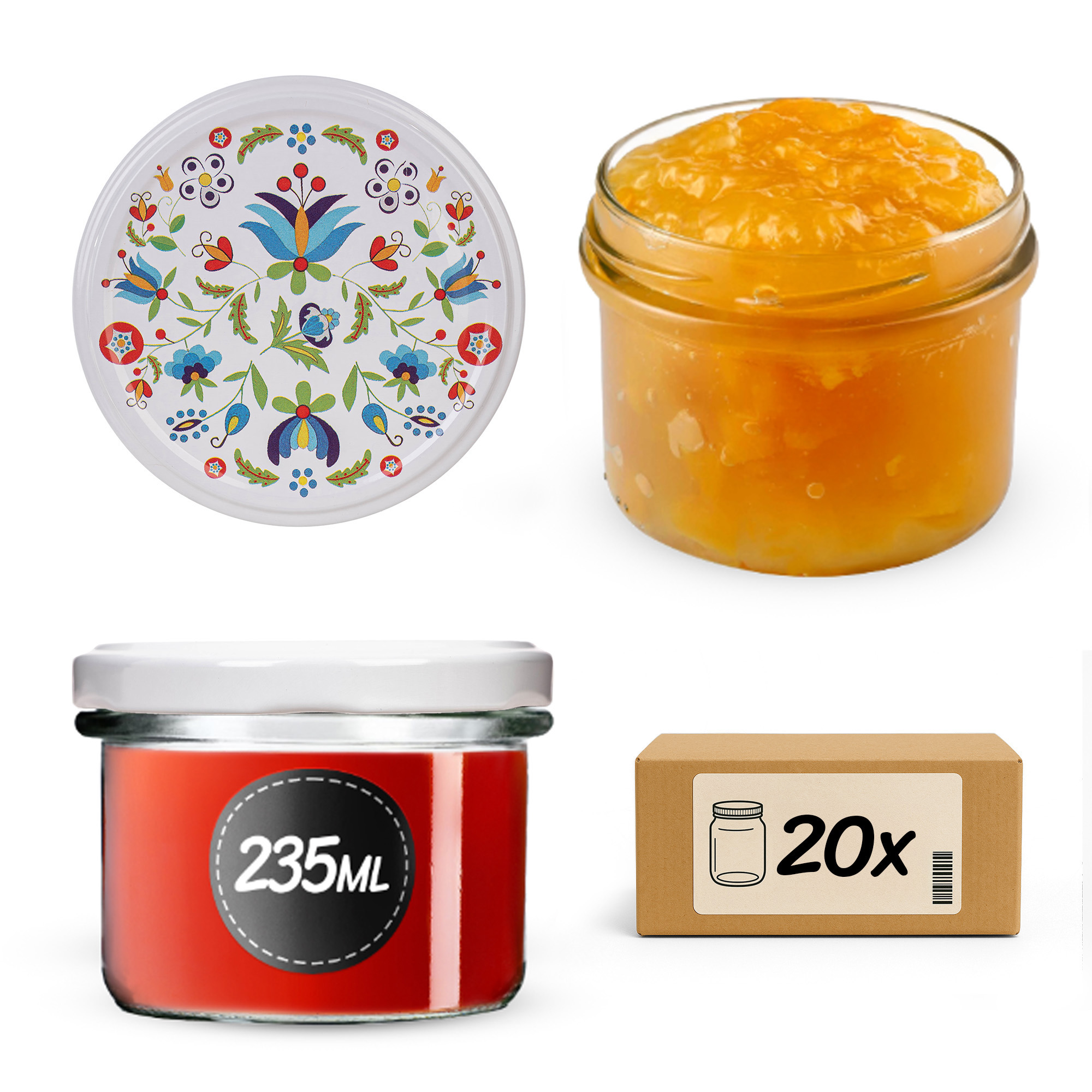 Słoiki na przetwory Tartu 235ml fi82mm 20szt + wieczko Kaszuby