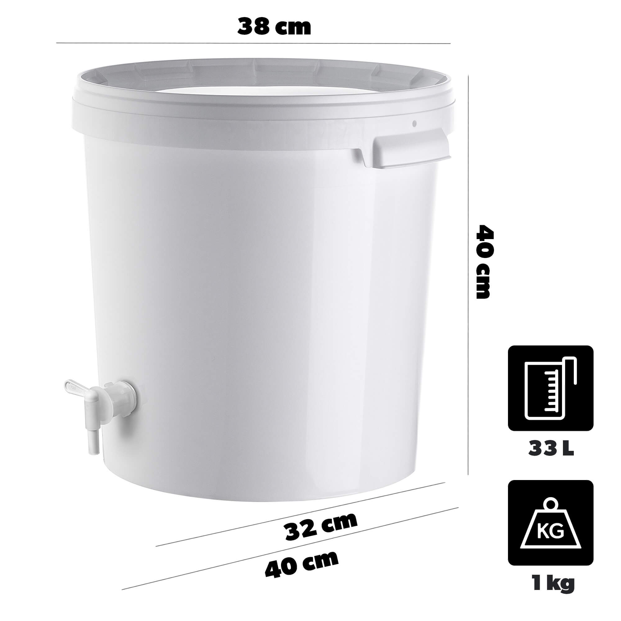 Pojemnik fermentacyjny Acerra z pokrywą 33L biały + kran