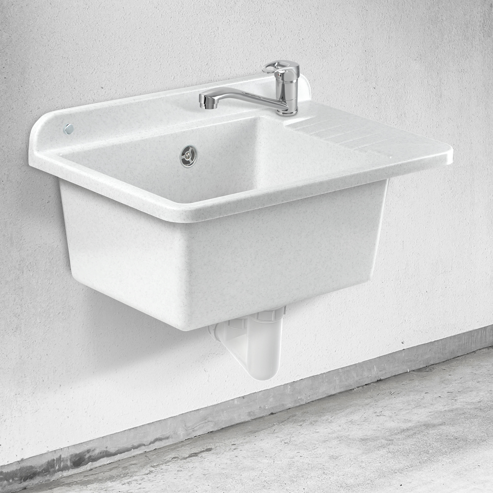 Zlew gospodarczy z baterią obrotową Gospo, biały