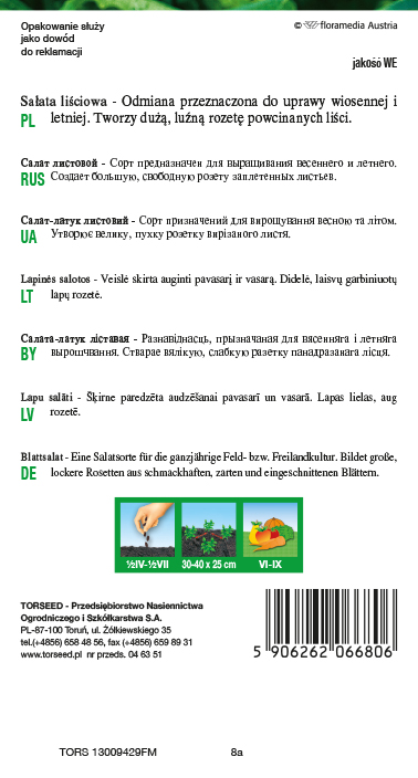 Sałata liściowa (do uprawy w polu) Dubacek 0,5g