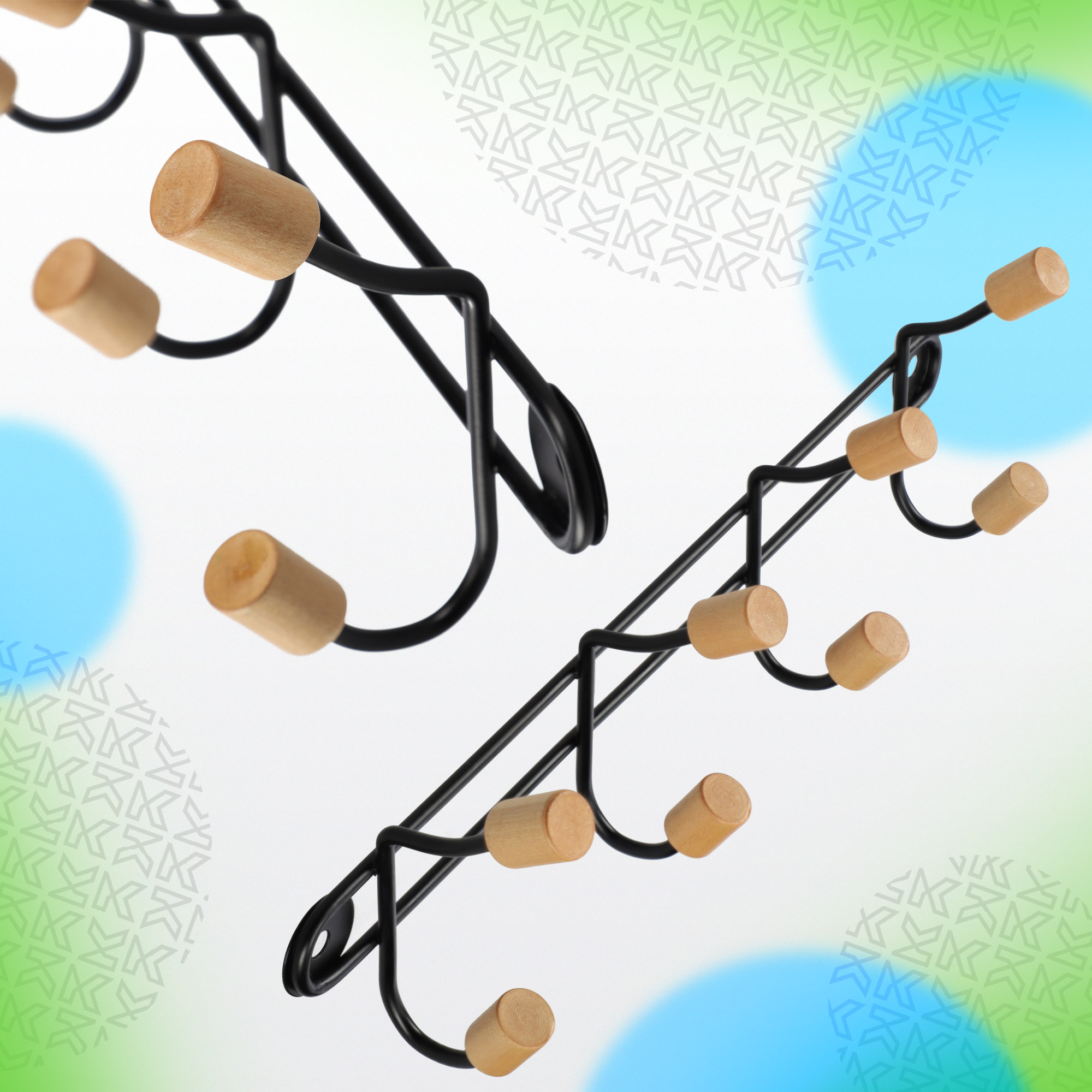 Wieszak ścienny Imola z bambusem, 4 haki, czarny, 2 szt.