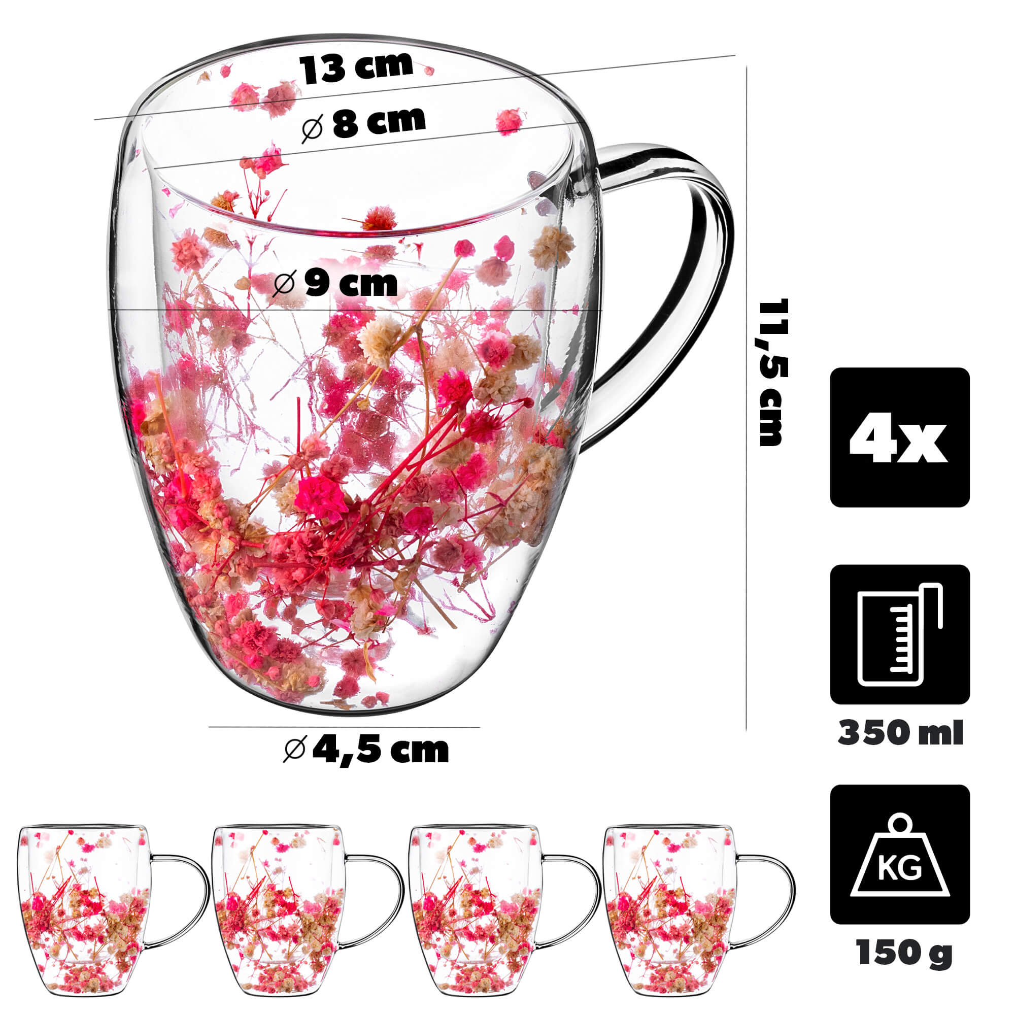 Kubek termiczny z kwiatowym motywem Riga 350ml różowy 4 szt.