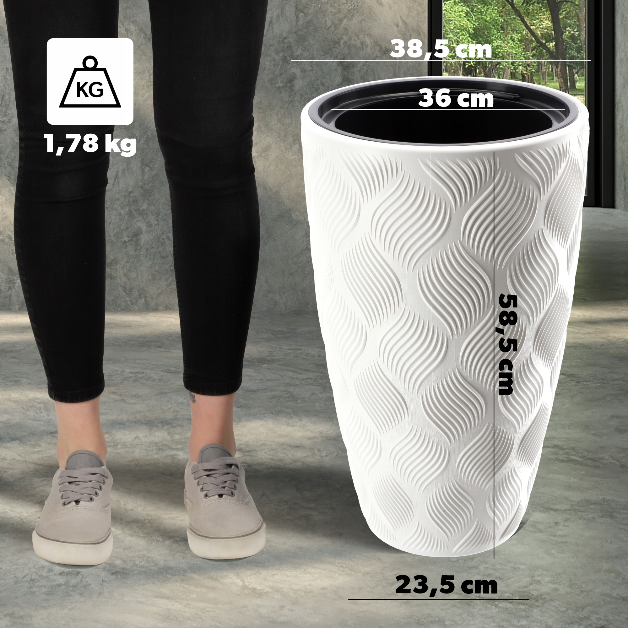 Donica na kwiaty z wkładem wysoka Jesi 40 cm, biała