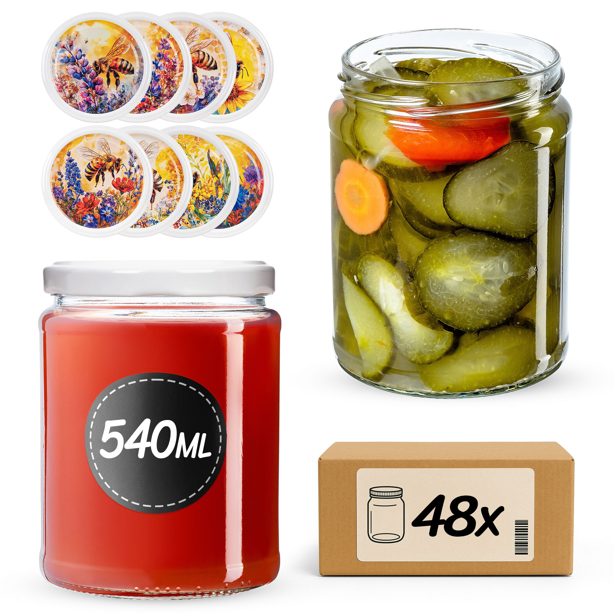 Słoiki na przetwory Maki 540ml fi82mm 48szt + wieczko Bee of the field