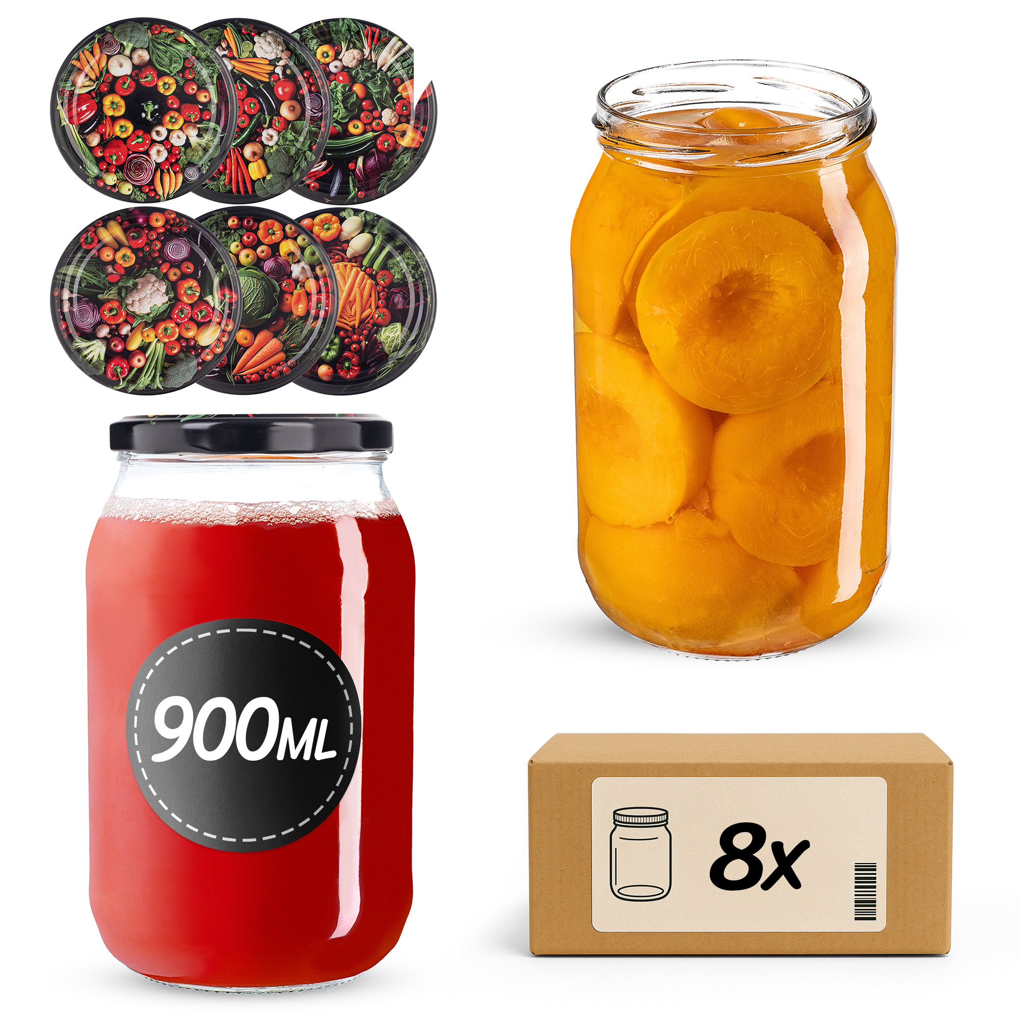 Słoiki na przetwory Simo 900ml fi82mm 8szt + wieczko Warzywa mix