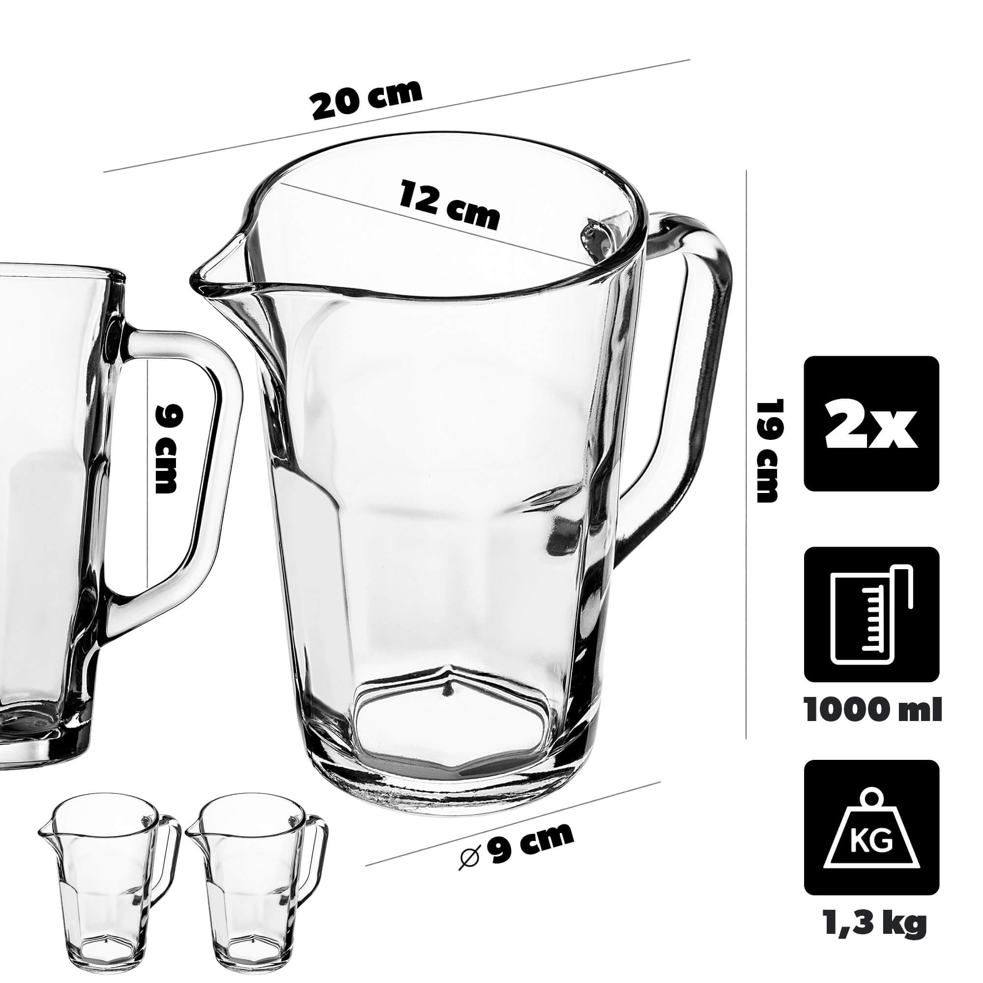 Dzbanek szklany Mels 1L 2 szt.