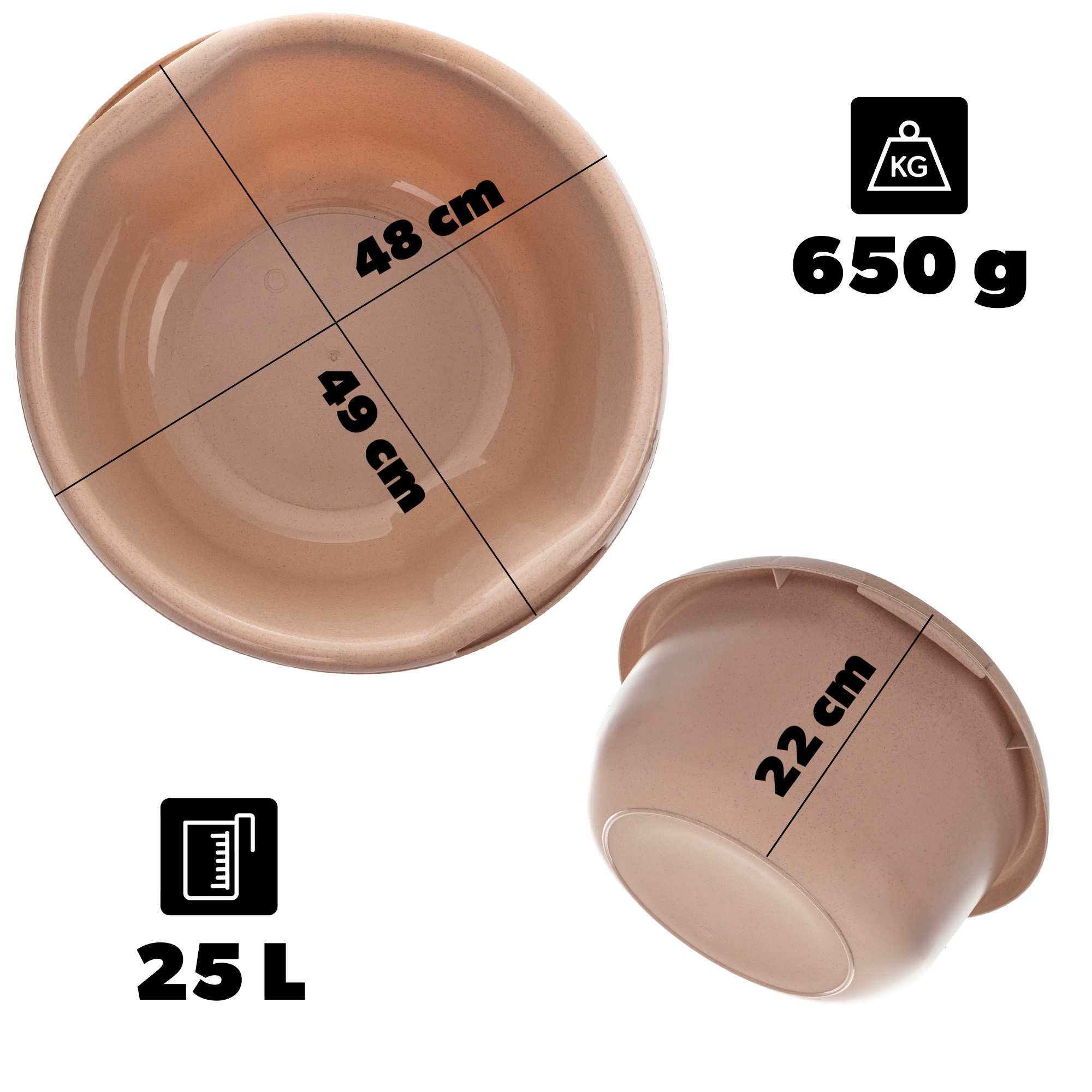 Miednica plastikowa z uchwytami Treix 25L beżowa