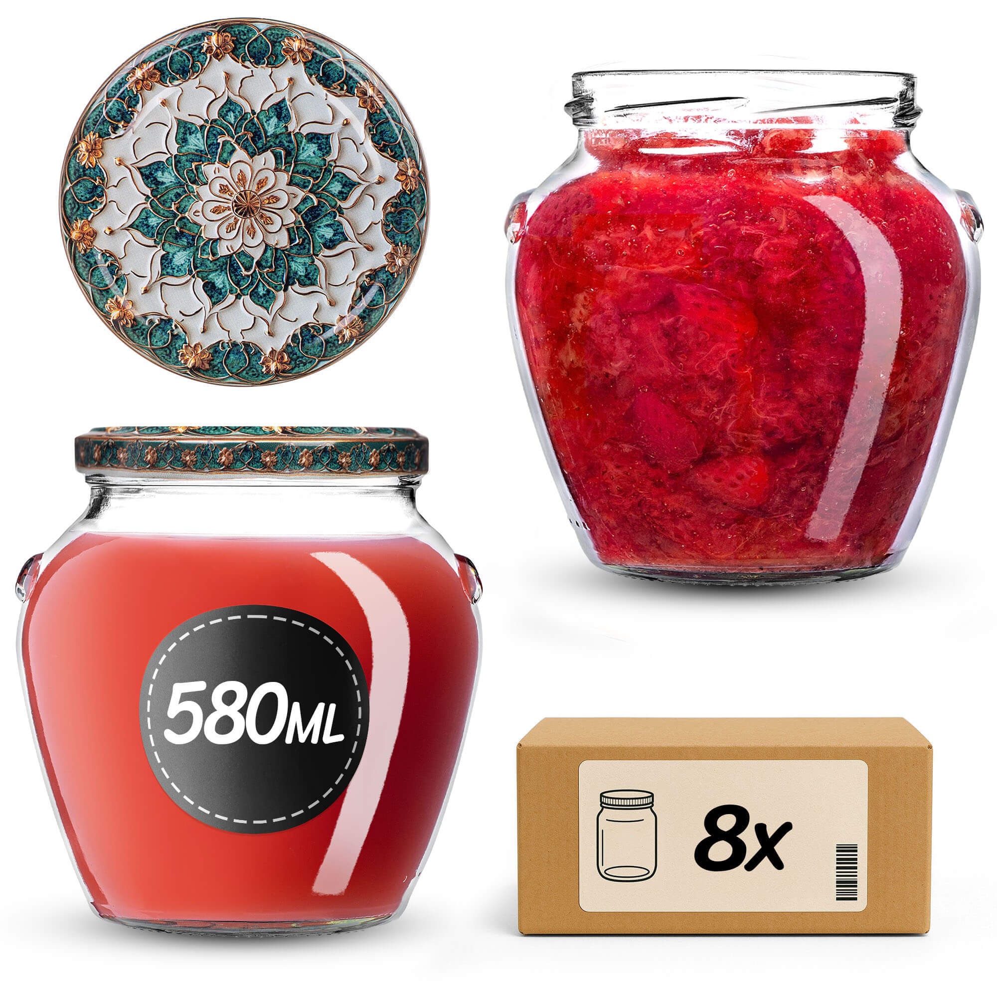 Słoiki na przetwory Sassa 580ml 8szt 82mm + wieczka "Szmaragd"