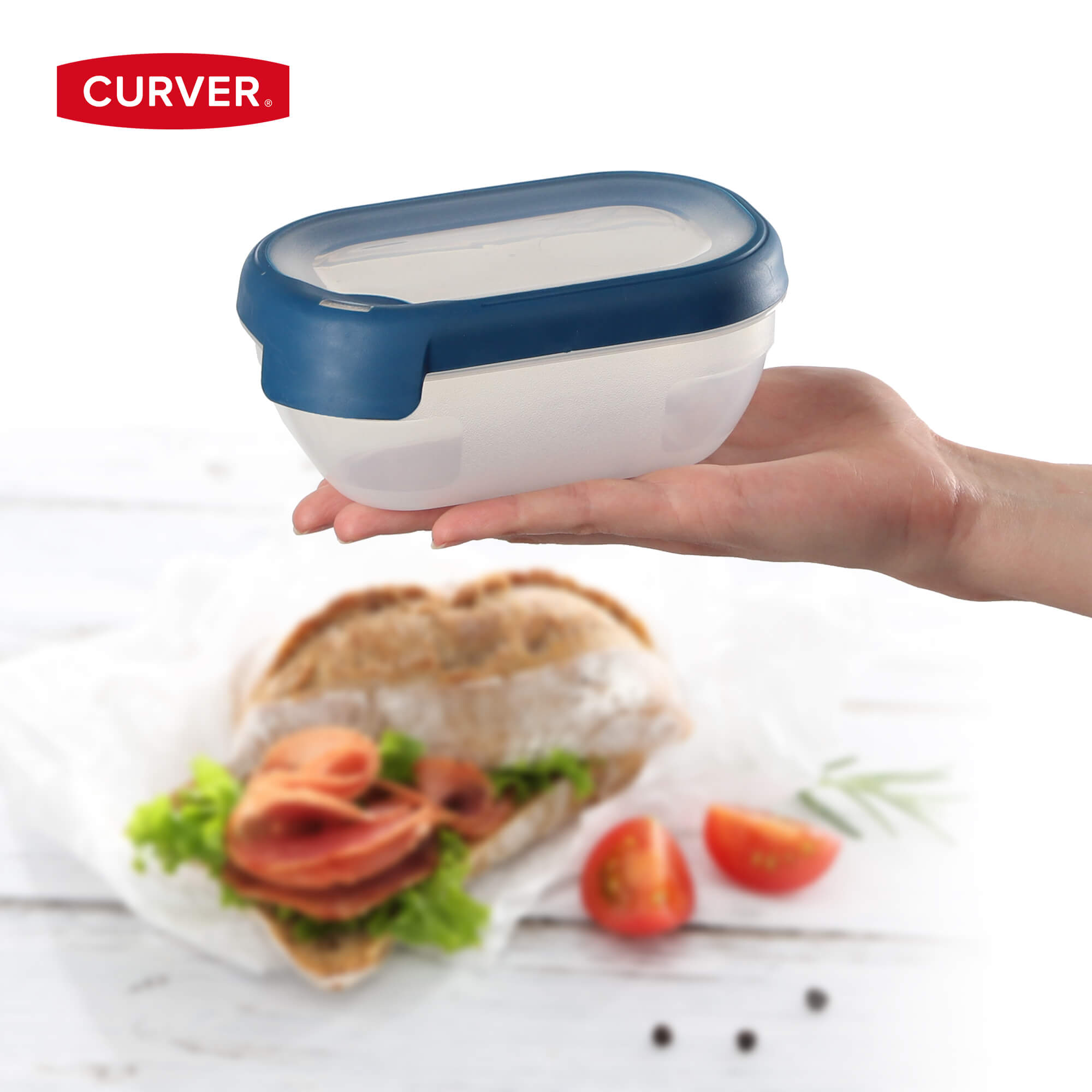 Pojemnik prostokątny 0.5L Curver Grand Chef Eco Line, niebieski