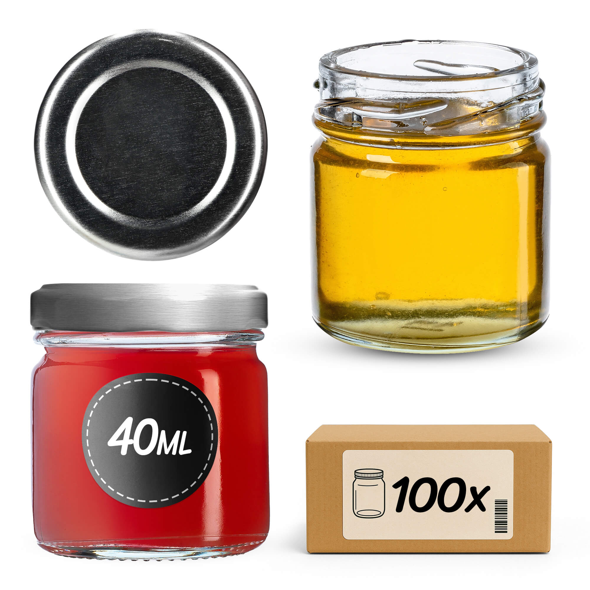 Słoiki na przetwory Halli 40ml 100szt 43mm + wieczka srebrne