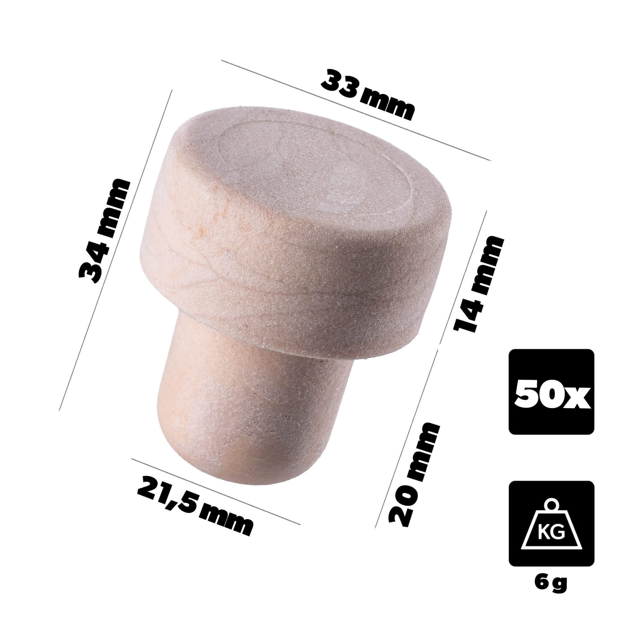 Korek do butelki na wino Velletri grzybek syntetyczny 21.5mm 50 szt.