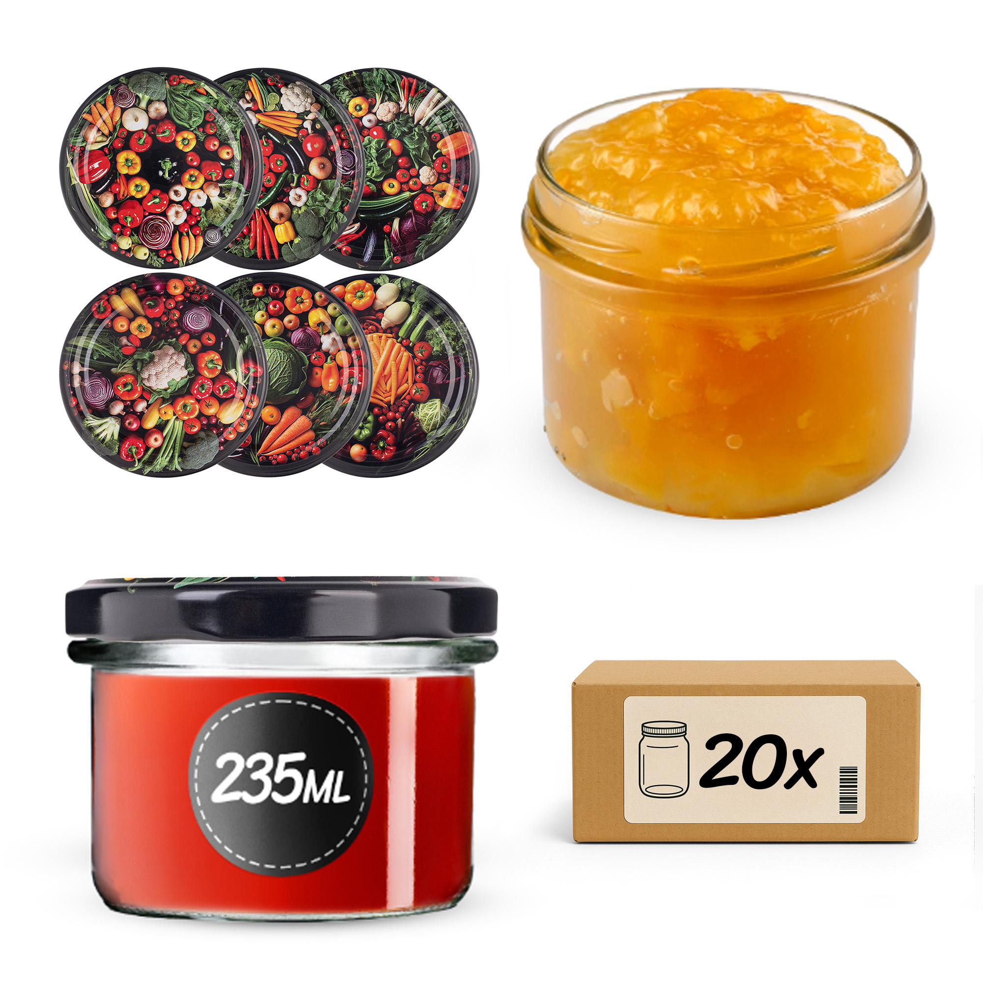 Słoiki na przetwory Tartu 235ml fi82mm 20szt + wieczko Warzywa mix