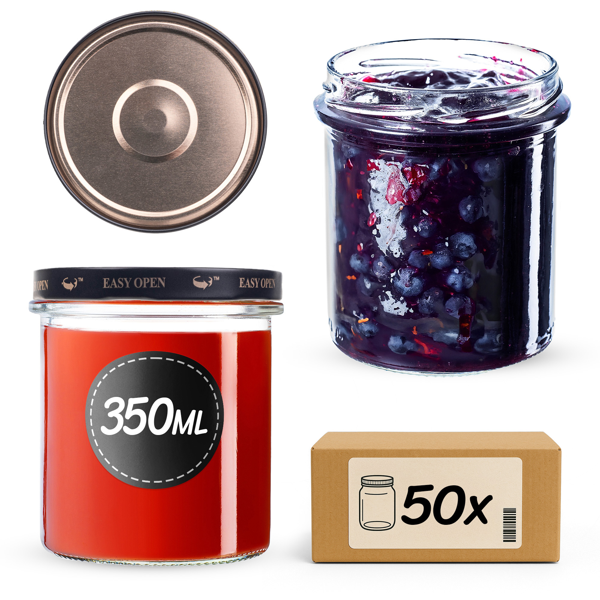 Słoiki na przetwory Avila 350ml fi82mm 50szt + wieczko Czarno złote