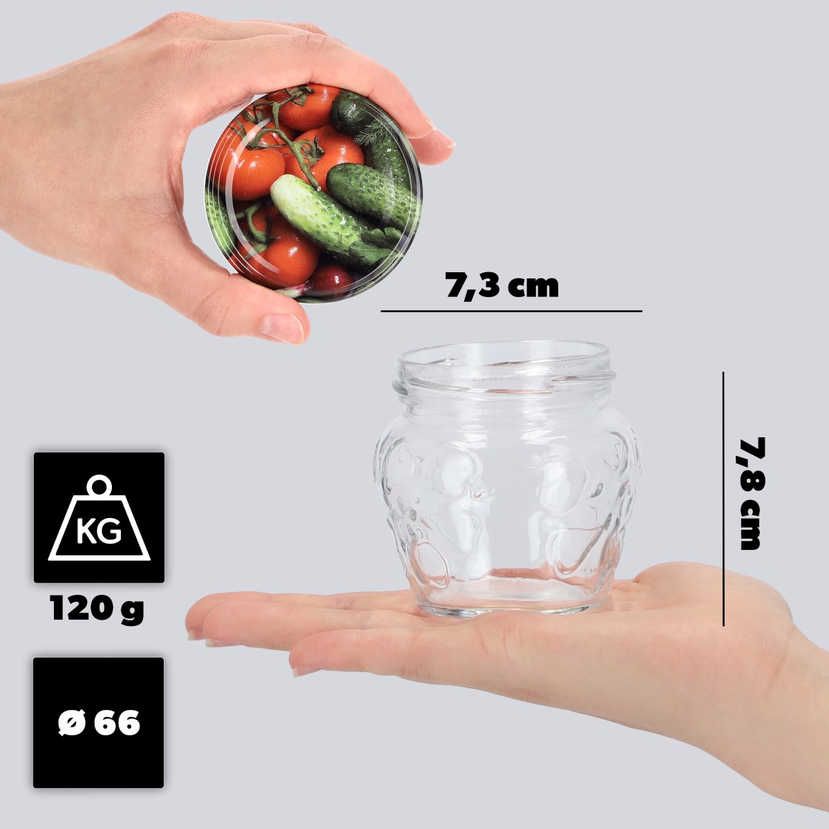 Słoiki Kemi 200ml 100szt 66mm + wieczka "Warzywa"