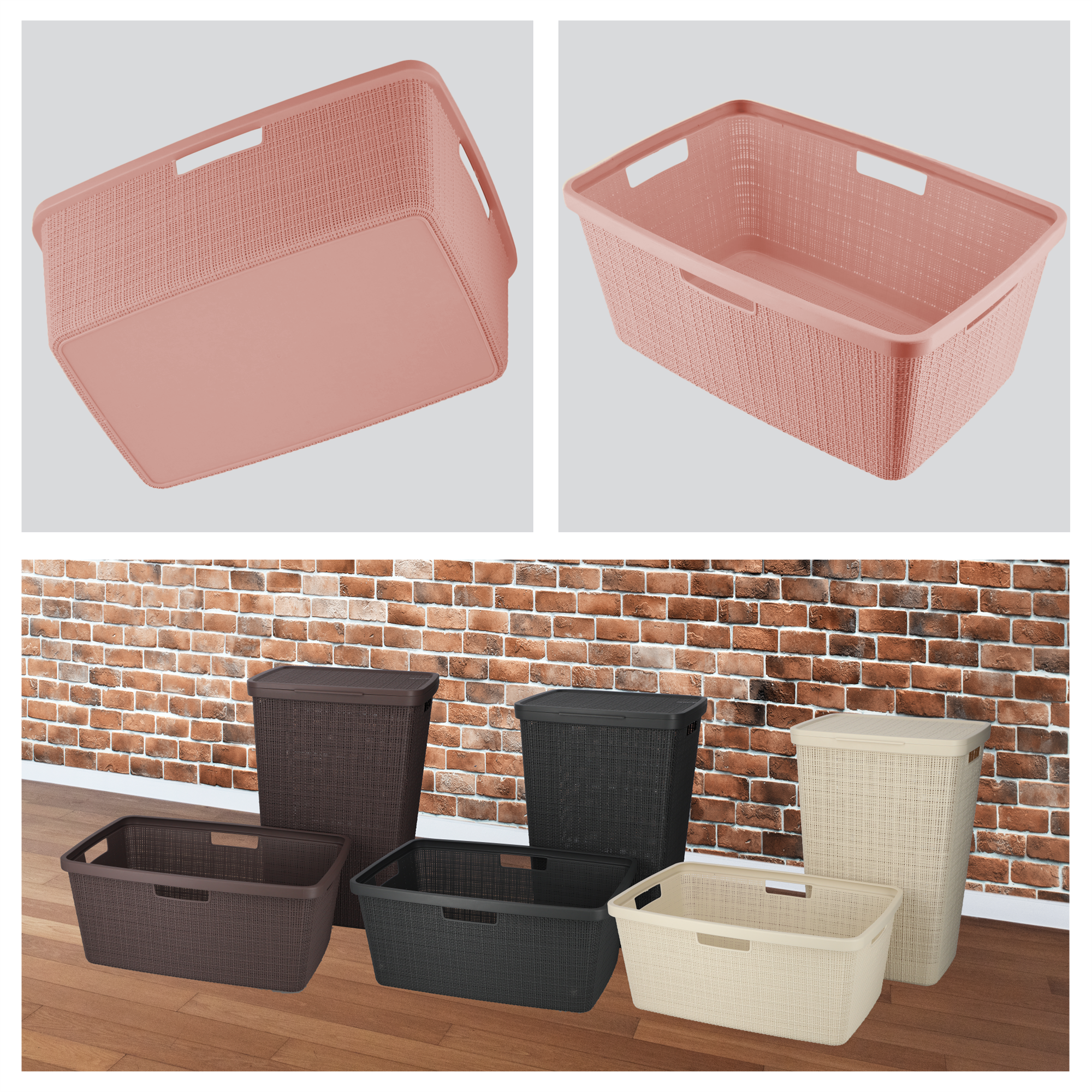 Kosz do magla Curver Jute 46L, pudrowy róż