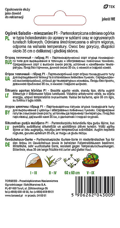 Ogórek pod osłony Saladin F1 (dł. 30-35 cm) 1g